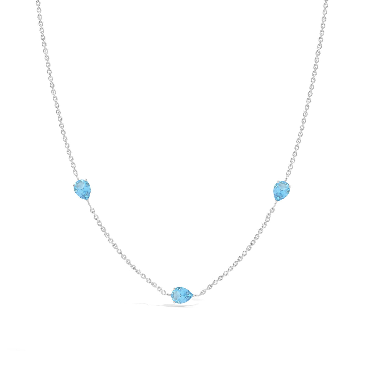 Genuine Blue Topaz Three Stone Necklace in 925 Sterling SIlver