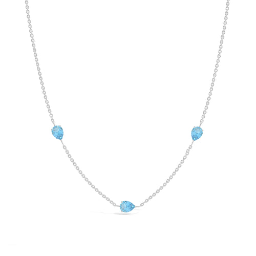Genuine Blue Topaz Three Stone Necklace in 925 Sterling SIlver