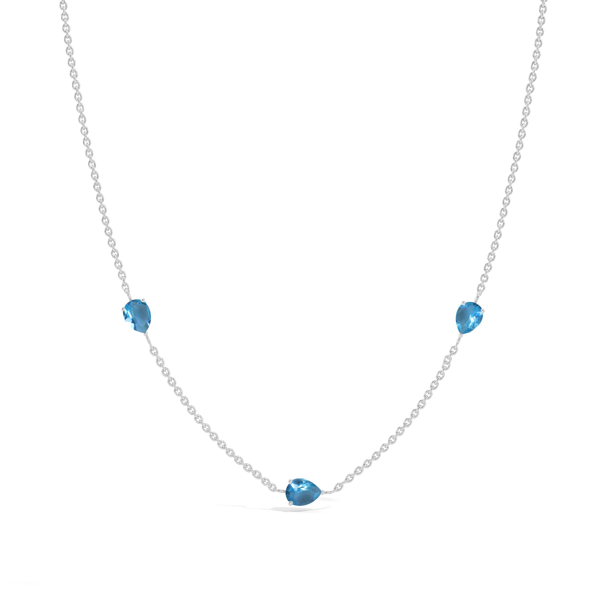 "Genuine Blue Topaz three stone pear necklace in yellow gold filled sterling silver