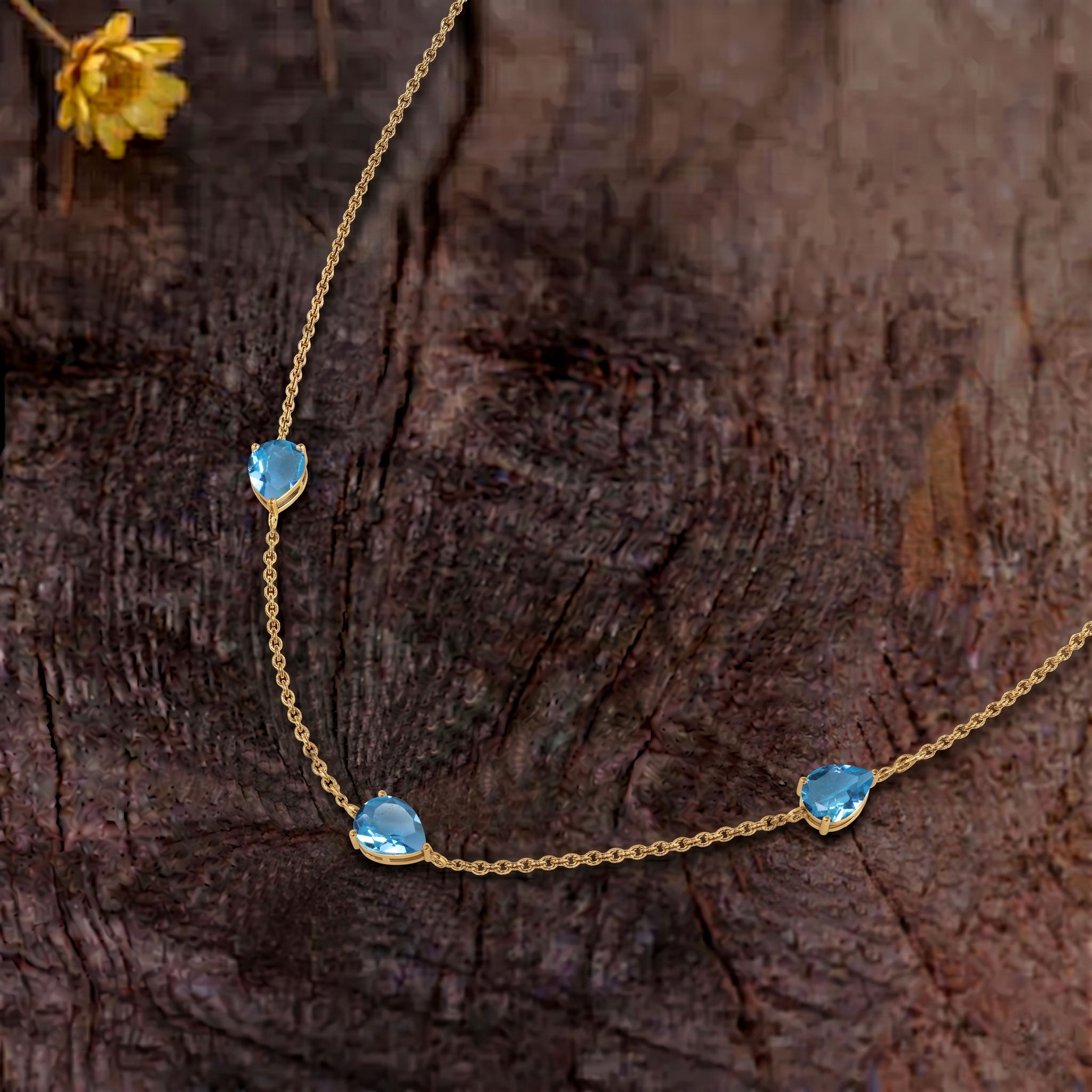 Fine jewelry Blue Topaz necklace in sterling silver setting