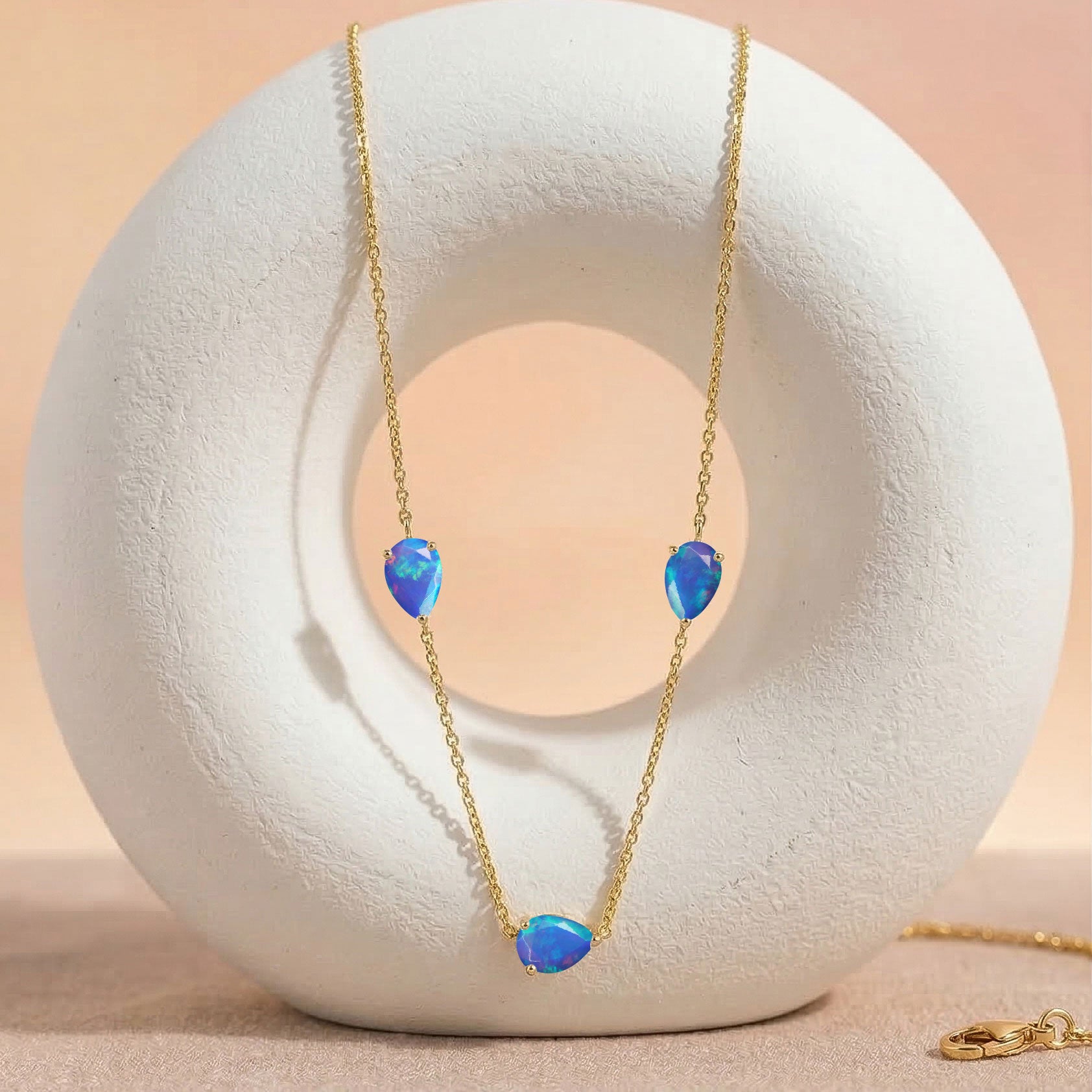 October birthstone Blue Opal necklace gift for her
