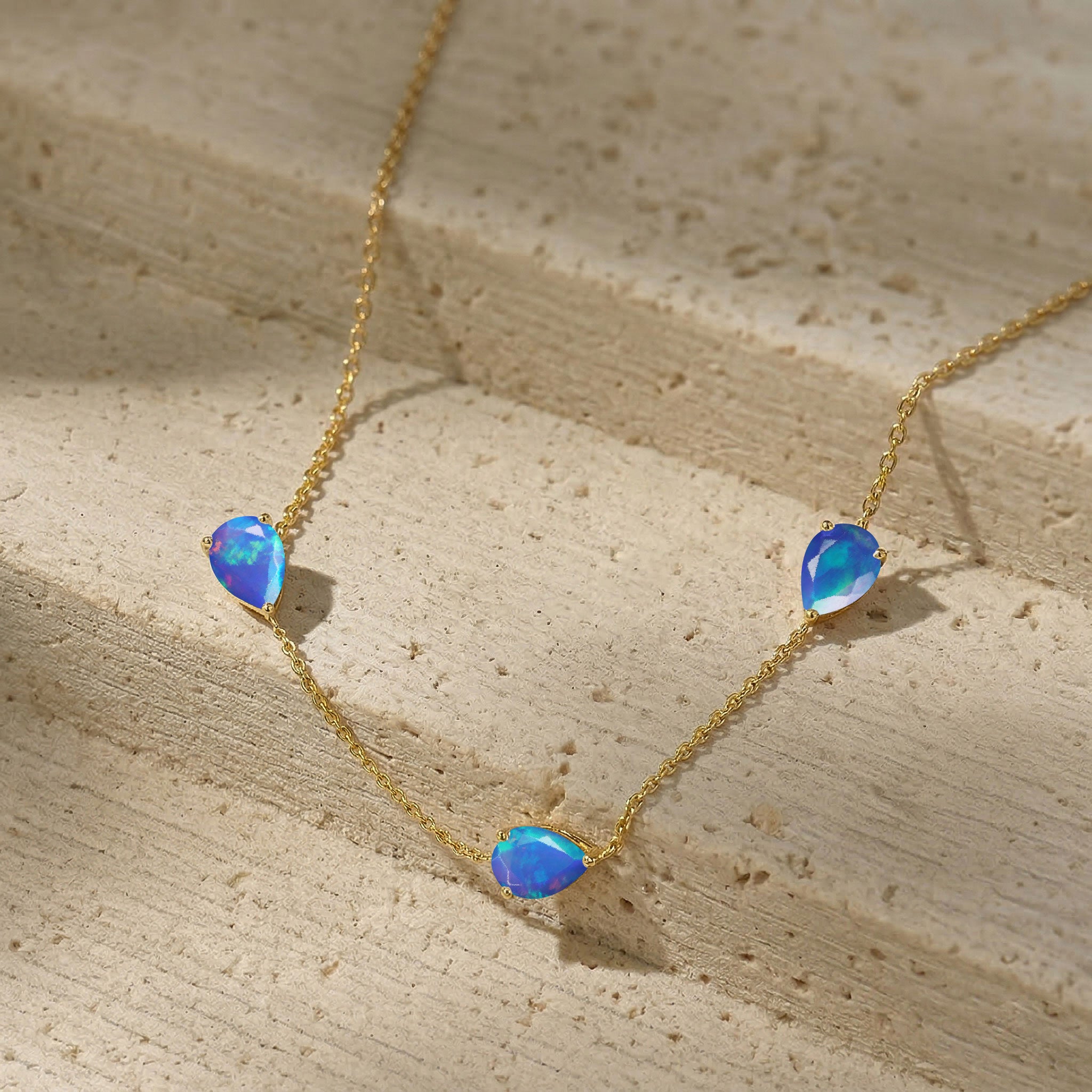Fine jewelry Blue Opal necklace in sterling silver

