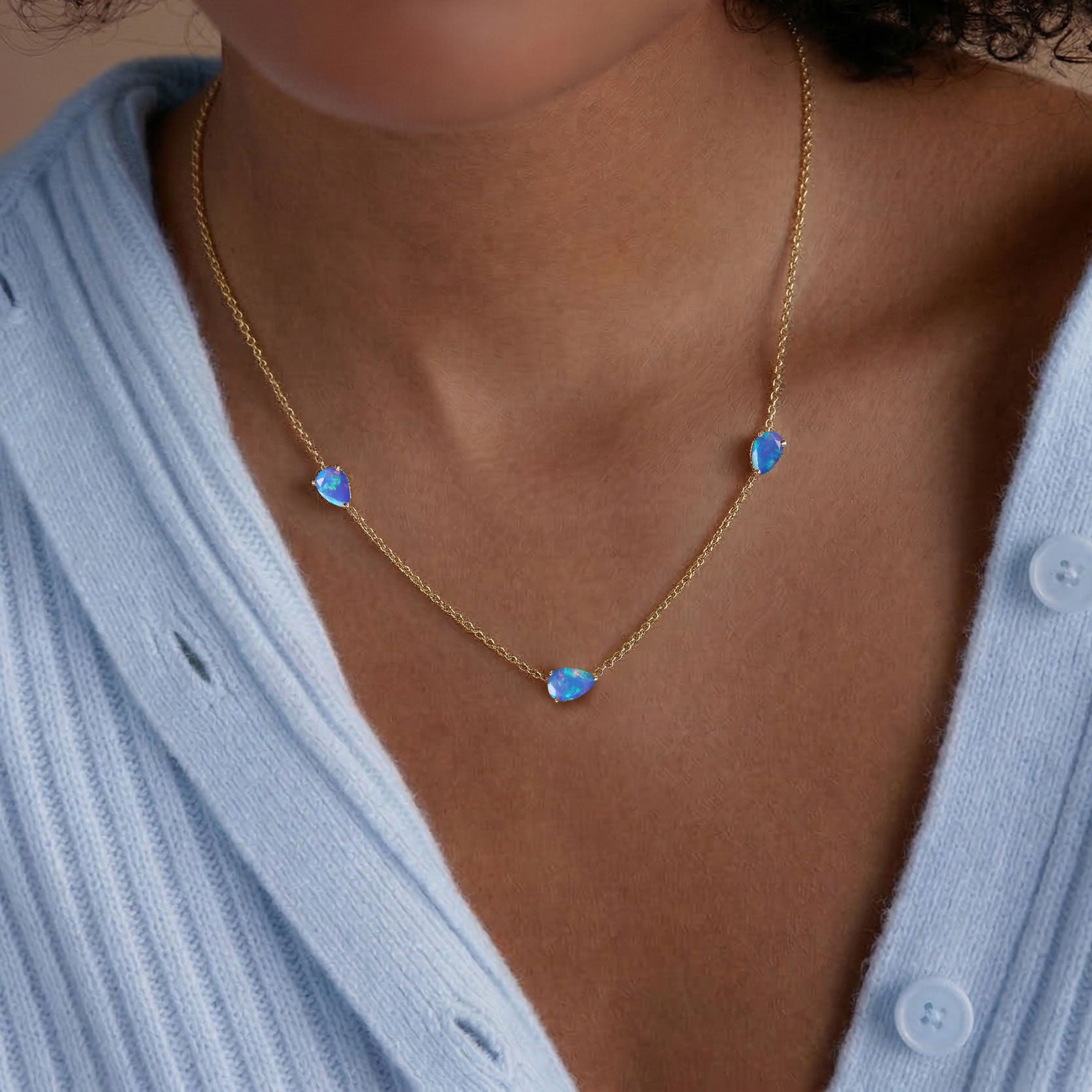 Elegant Blue Opal gemstone necklace for women
