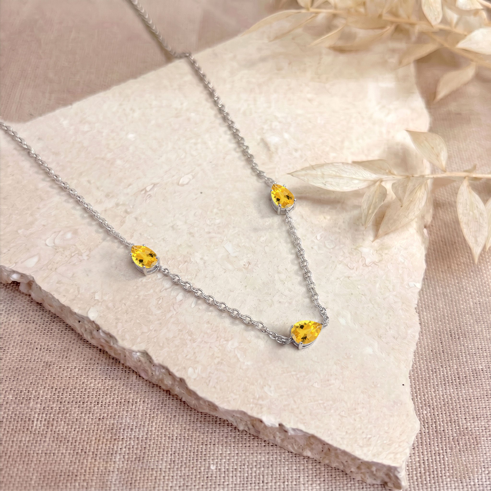 Pear cut Citrine necklace in 925 sterling silver jewelry
