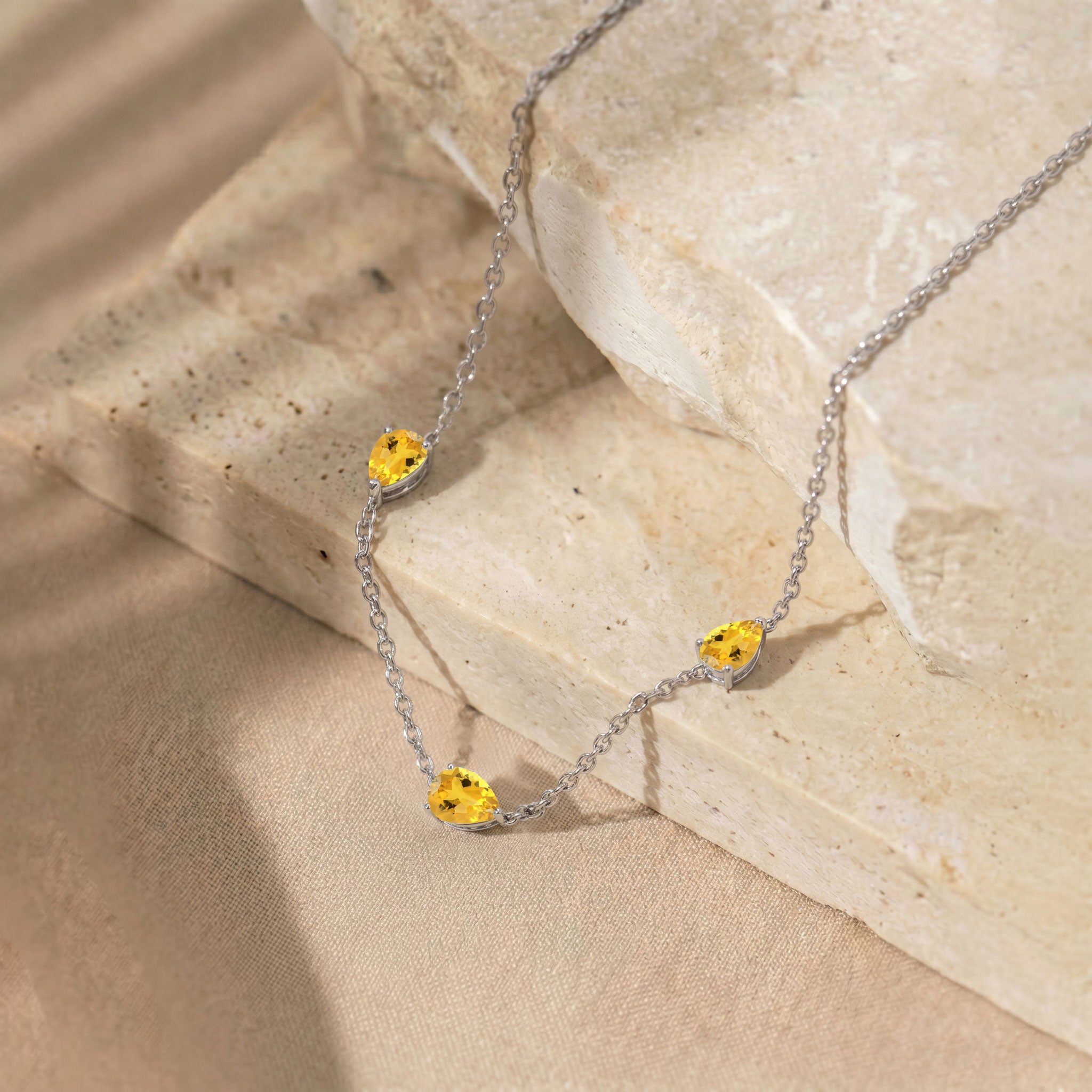 Yellow gold filled Citrine necklace with three pear cut stones

