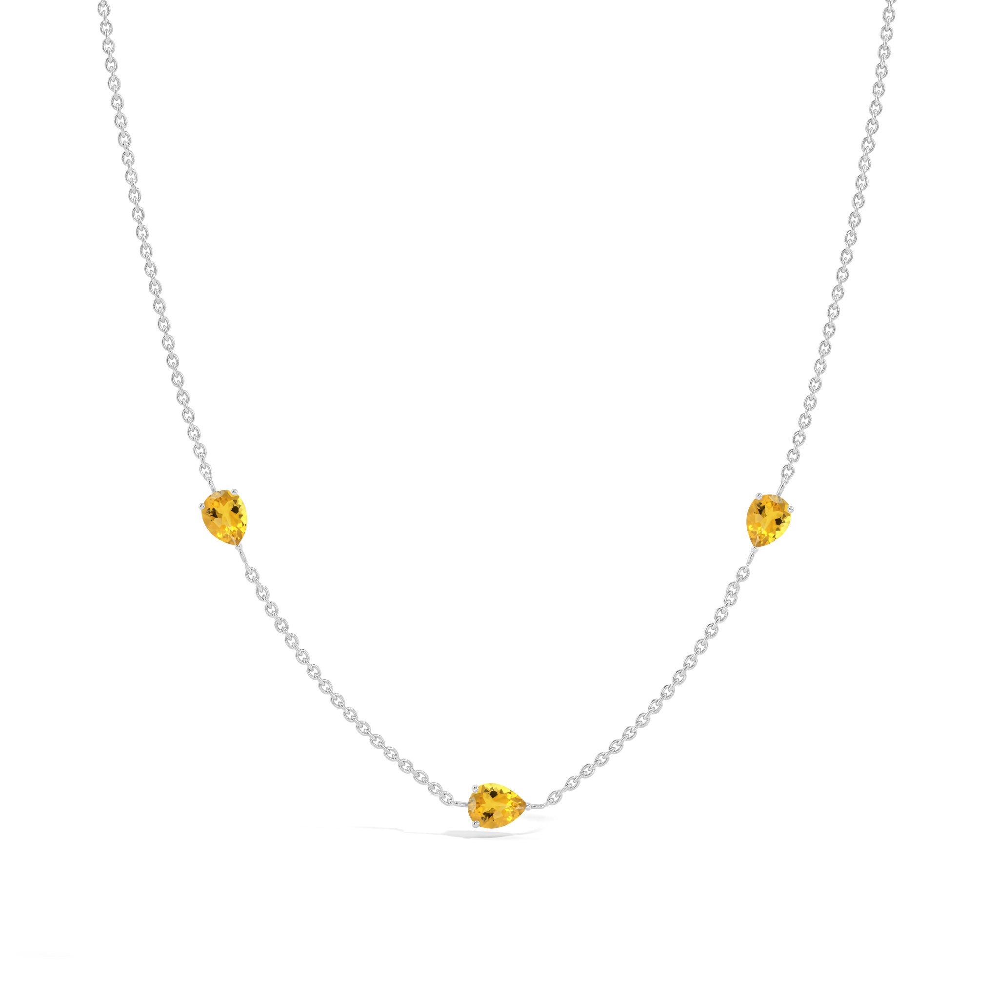 "Genuine Citrine three stone pear necklace in yellow gold filled sterling silver
