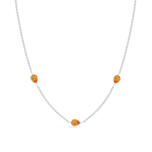 Genuine Citrine Station Necklace in Sterling SIlver