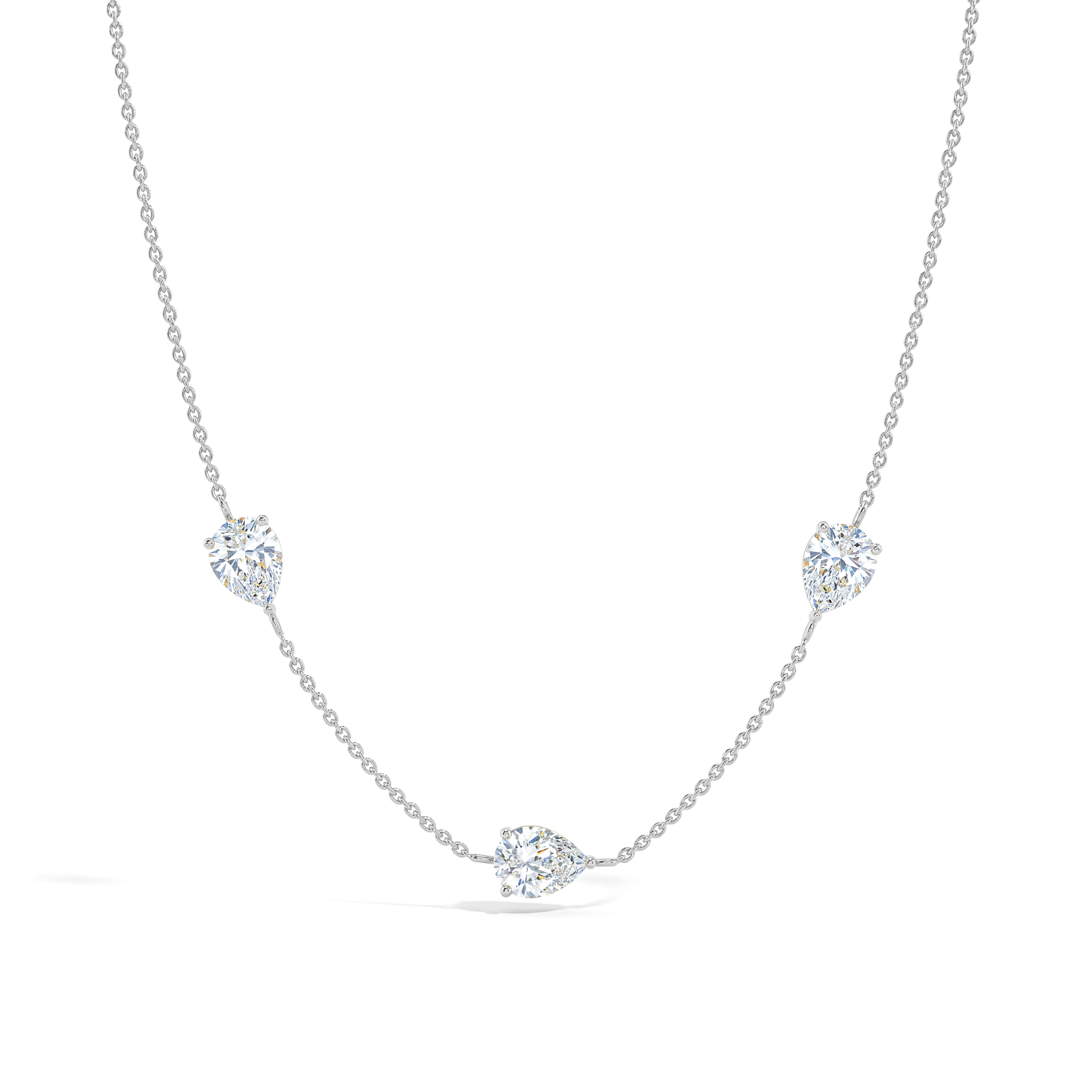 "Genuine Moissanite three stone pear necklace in yellow gold filled sterling silver
