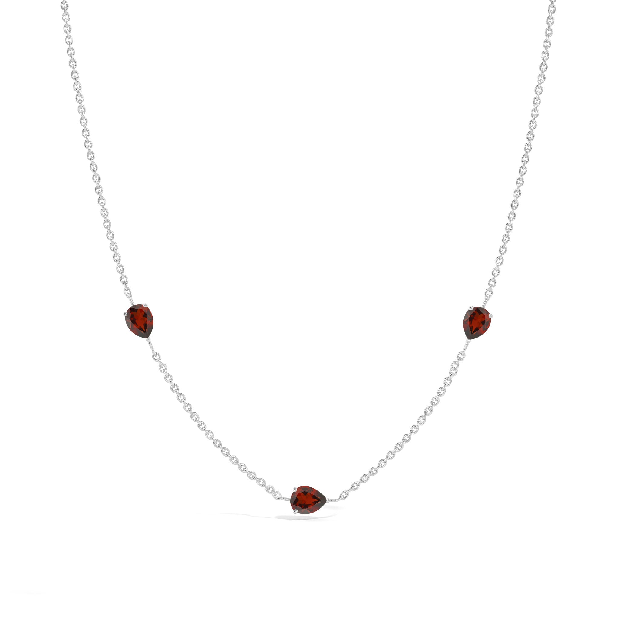 Garnet three stone necklace featuring January birthstone gemstones
