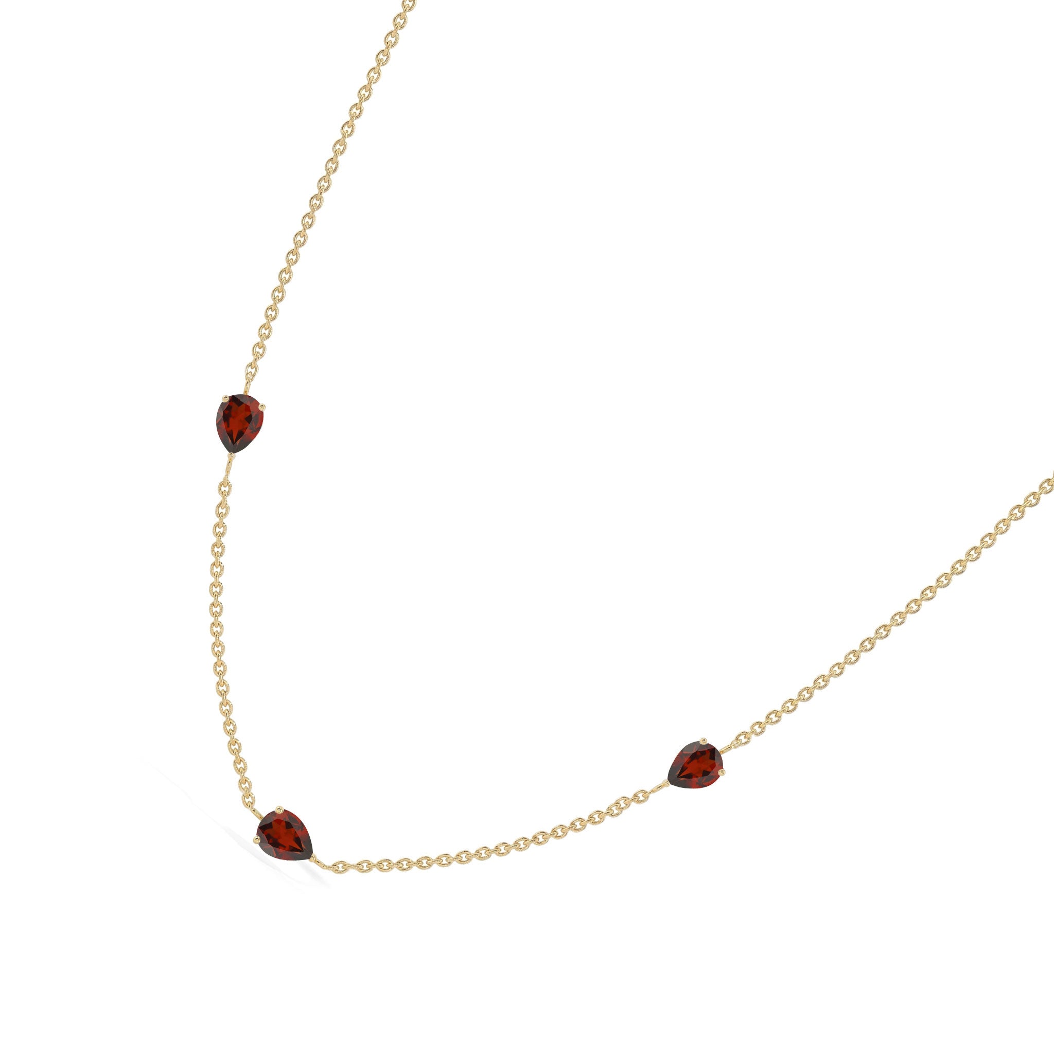 Minimalist Garnet three stone necklace for everyday wear
