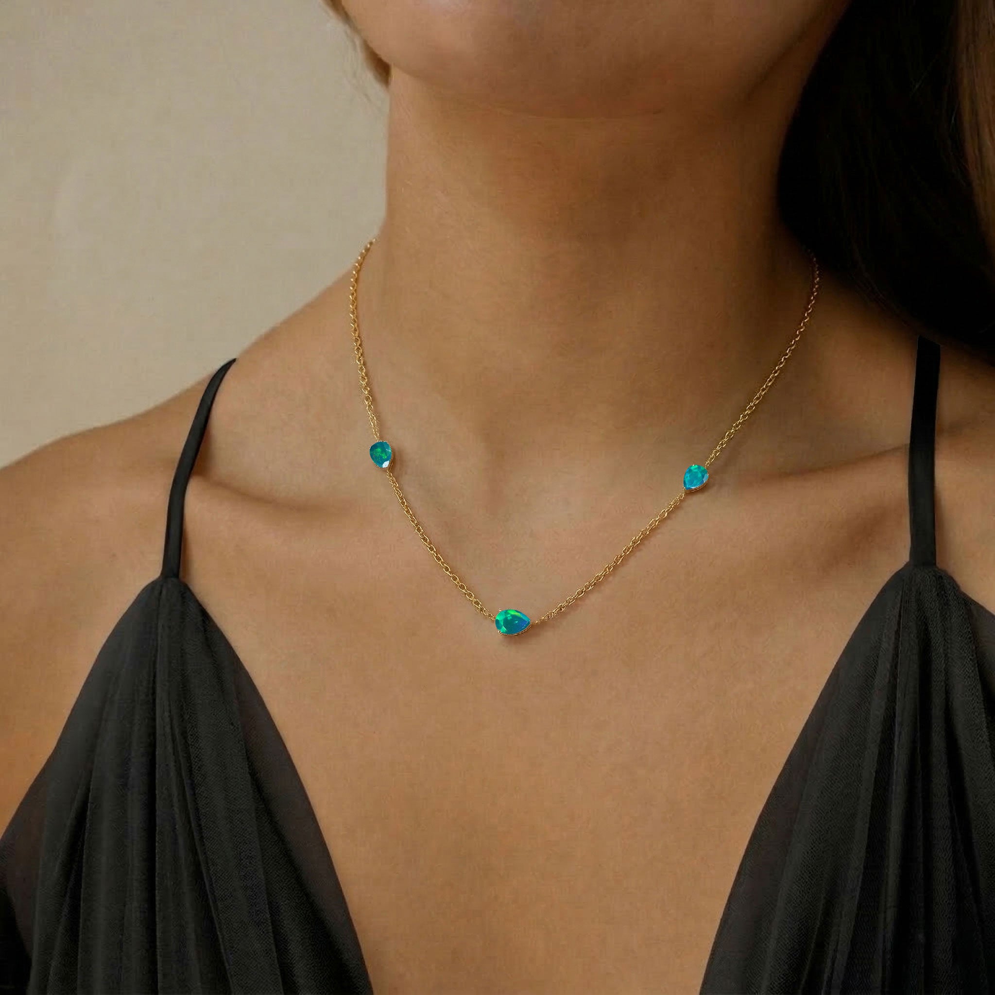 Minimalist Green Opal three stone necklace for everyday wear
