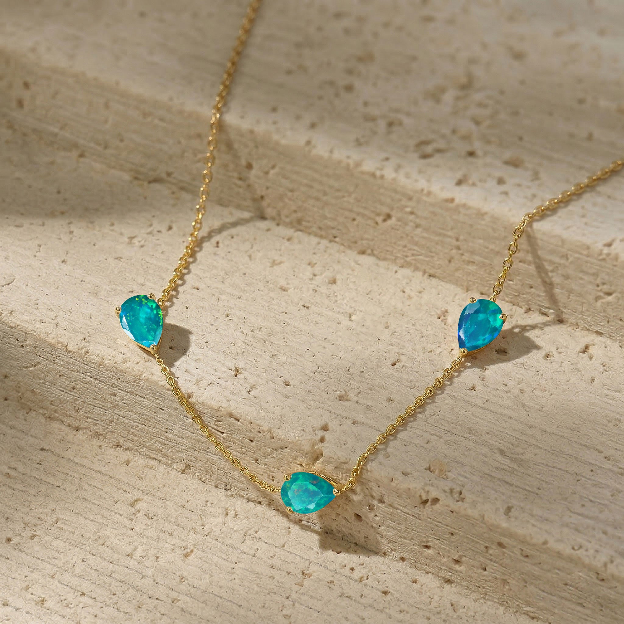 Close up of genuine Green Opal pear cut gemstones
