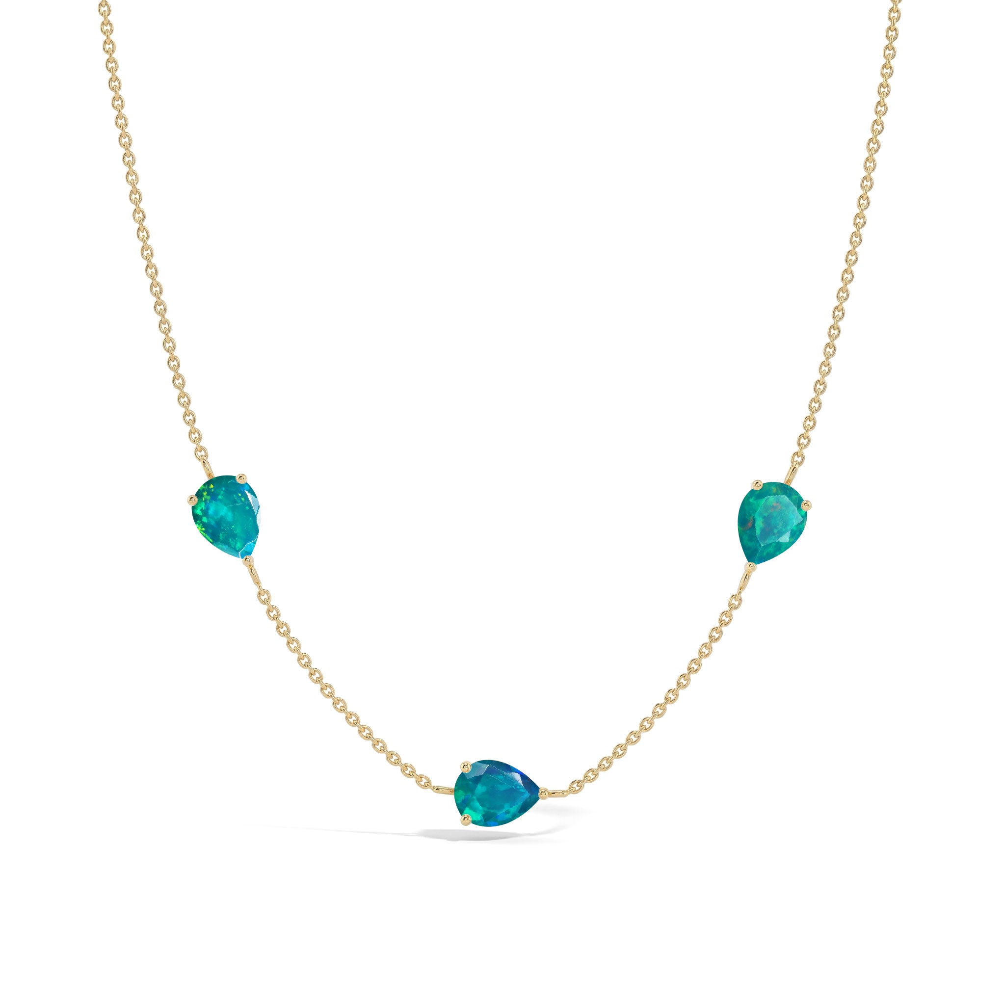 Green Opal three stone necklace featuring October birthstone gemstones
