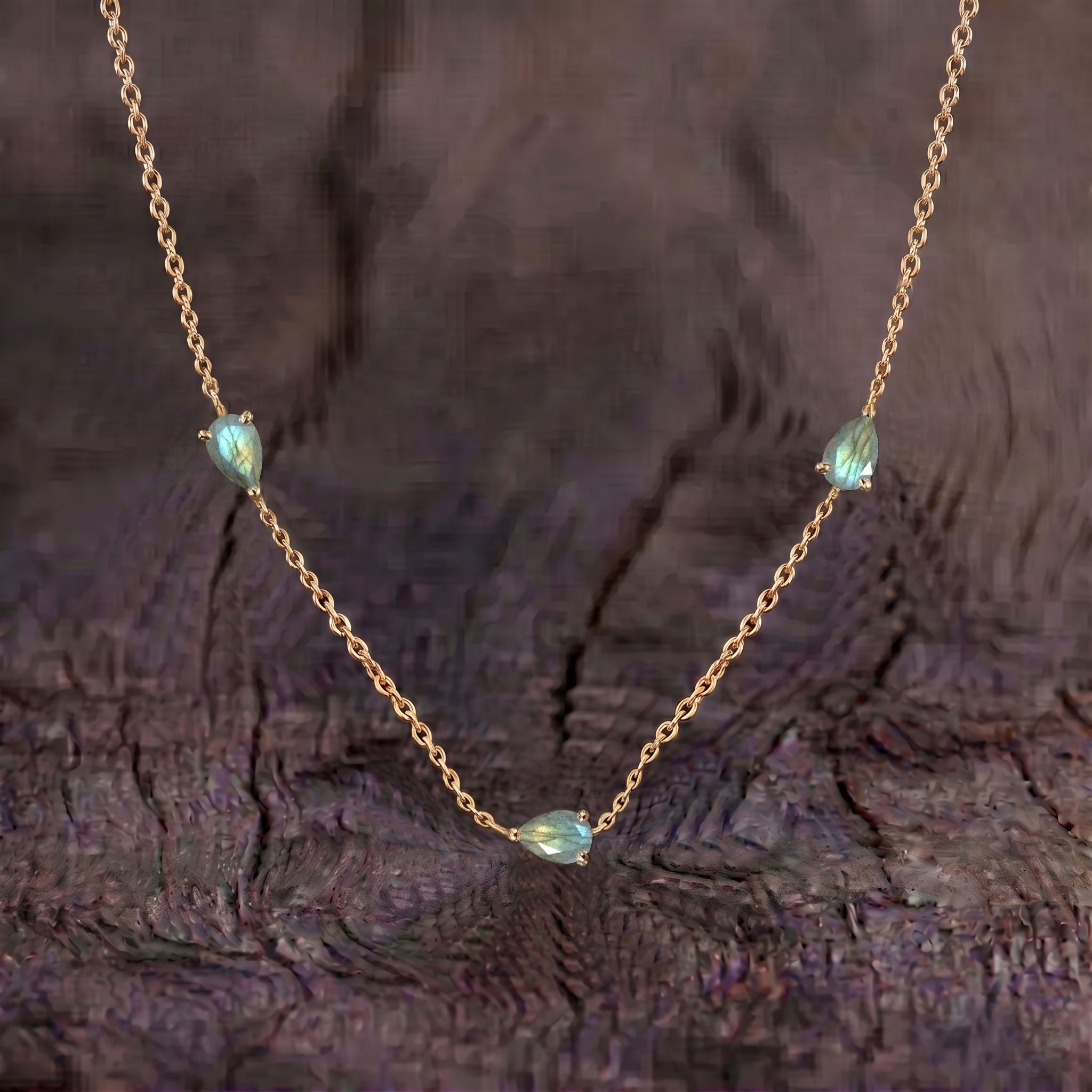 Luxury Labradorite necklace with three stone design
