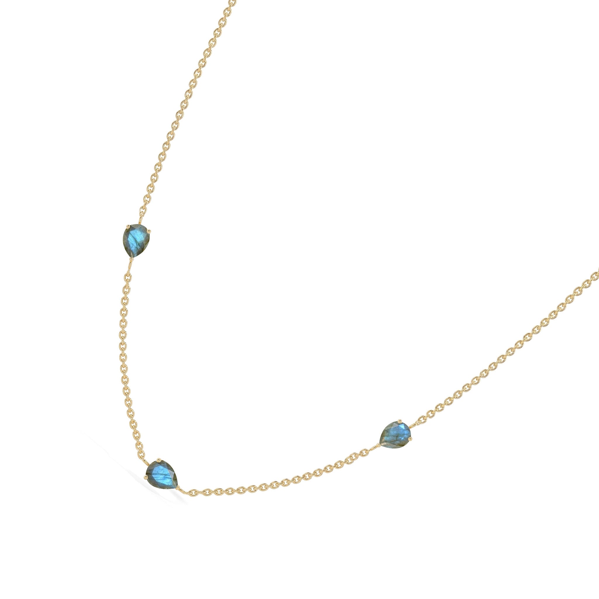 Minimalist Blue Topaz three stone necklace for everyday wear
