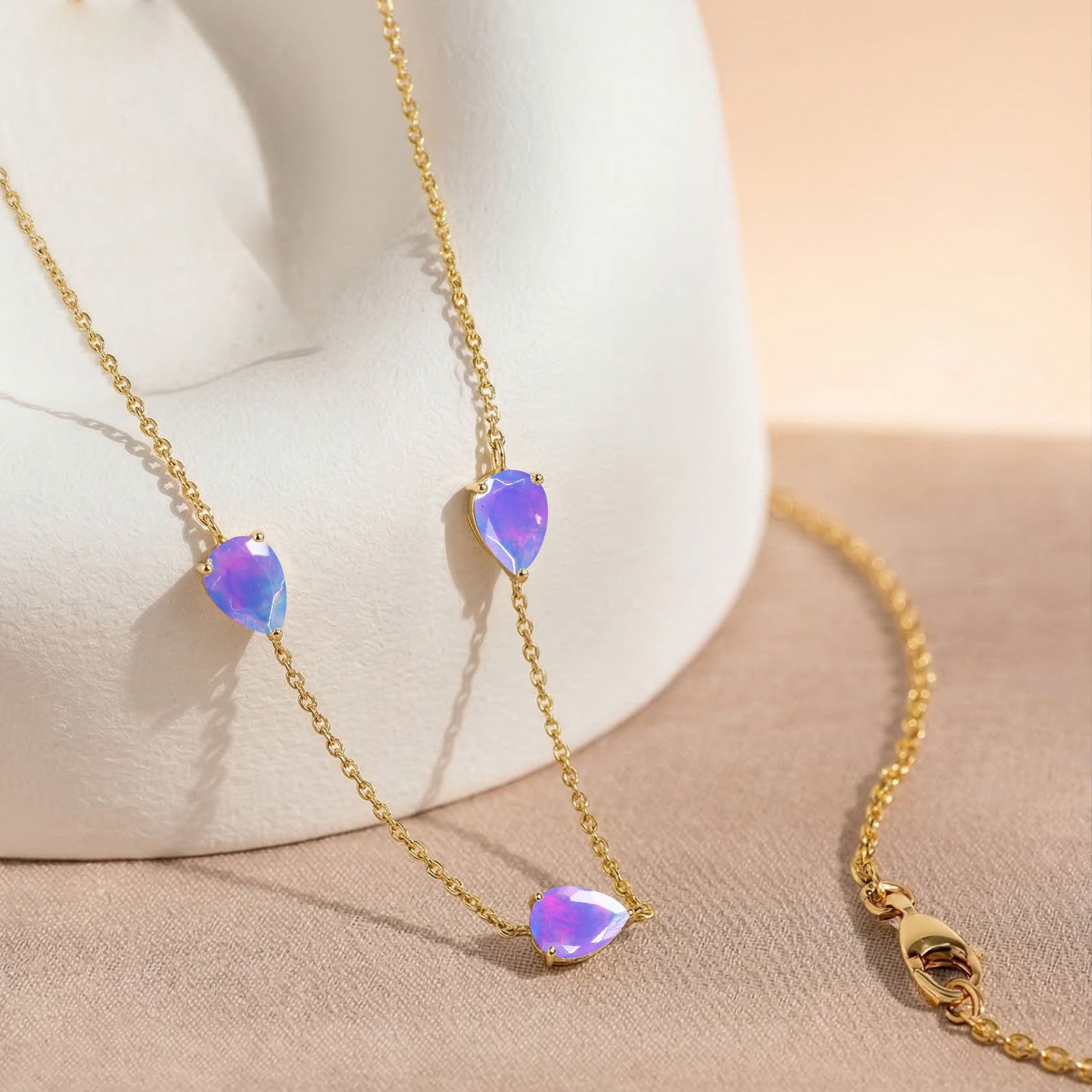 Pear cut Lavender Opal necklace in 925 sterling silver jewelry
