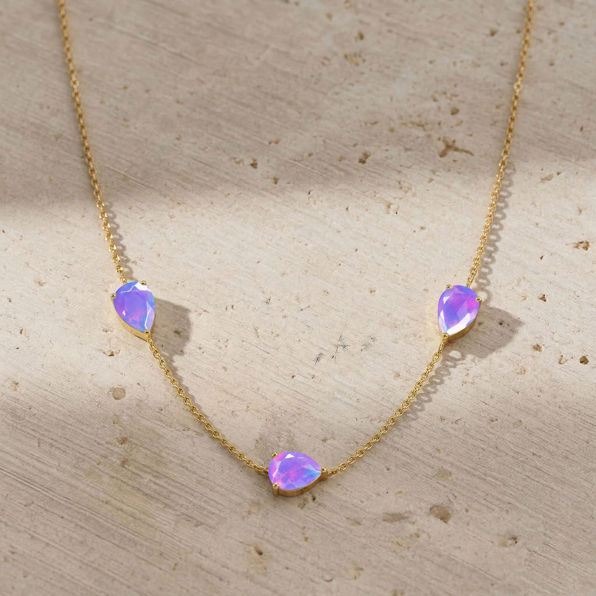 Fine jewelry Lavender Opal necklace in sterling silver setting
