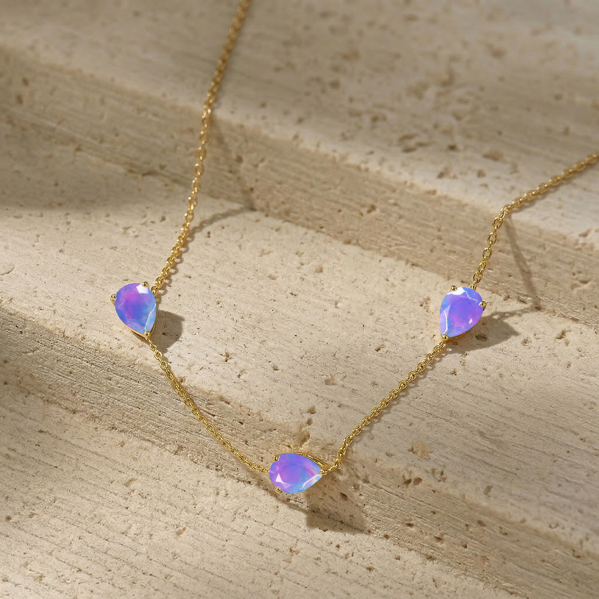 Genuine October birthstone necklace featuring Lavender Opal gemstones
