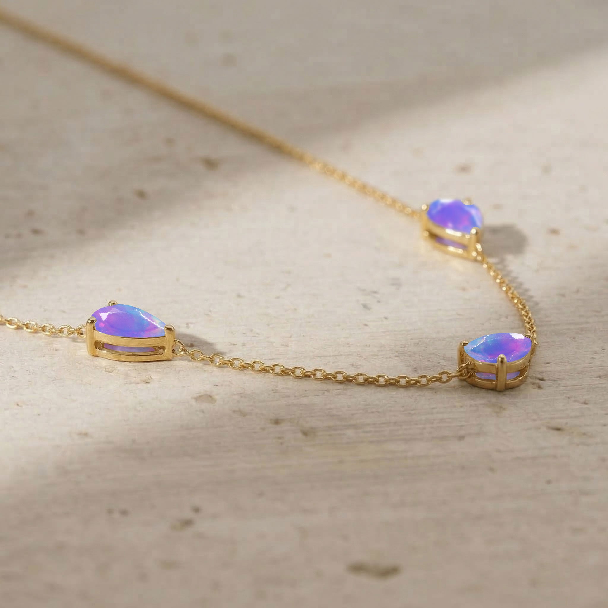 Lavender Opal gemstone necklace with yellow gold filled finish
