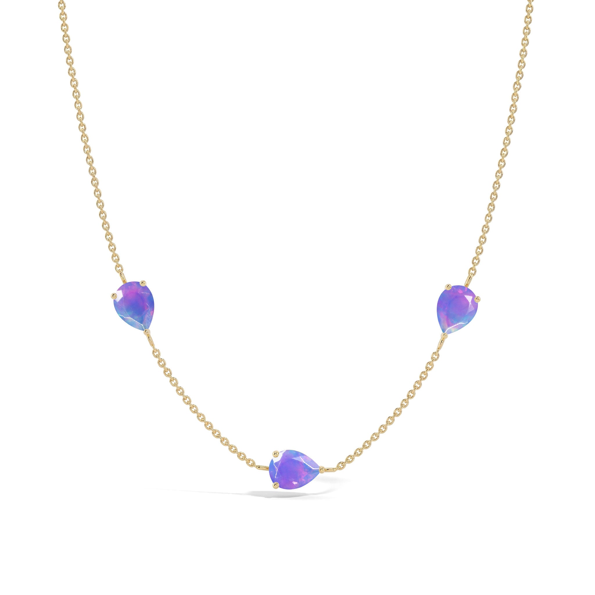 Minimalist Lavender Opal three stone necklace for everyday wear
