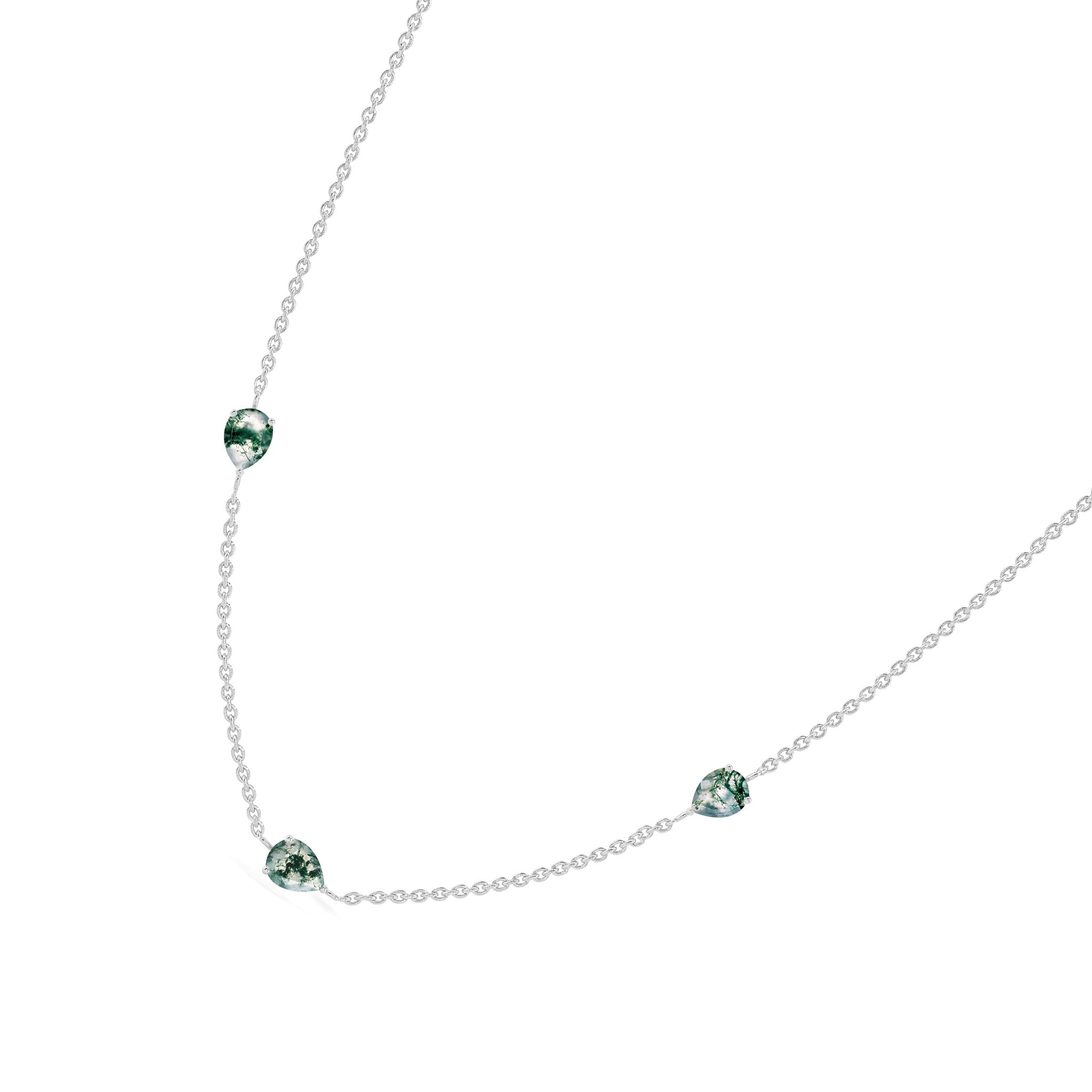 Minimalist Moss Agate three stone necklace for everyday wear
