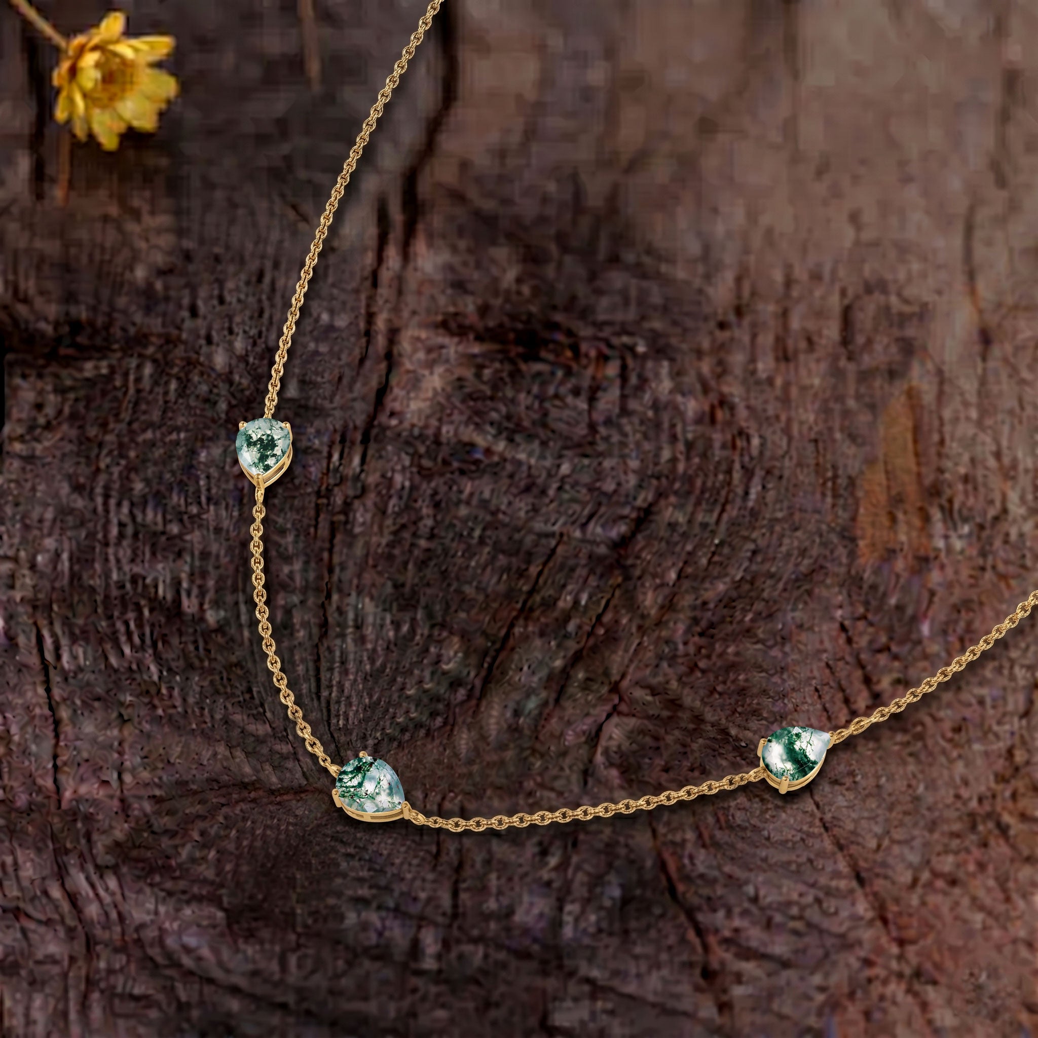 Fine jewelry Moss Agate necklace in sterling silver setting
