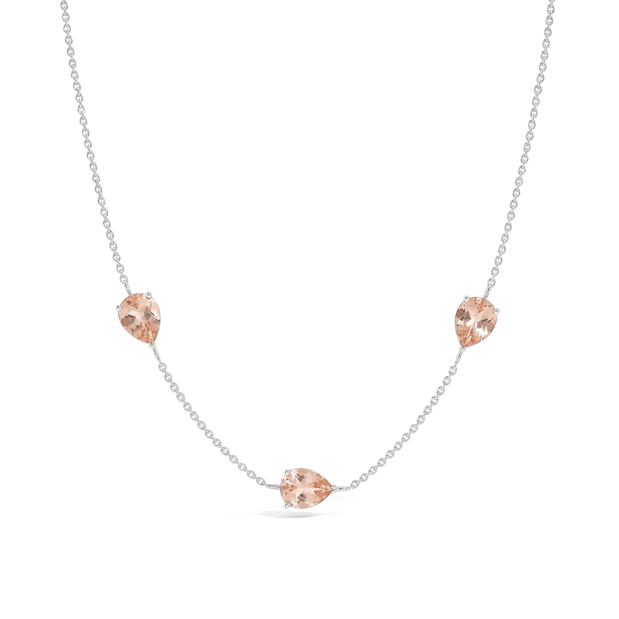 "Genuine Morganite three stone pear necklace in yellow gold filled sterling silver
