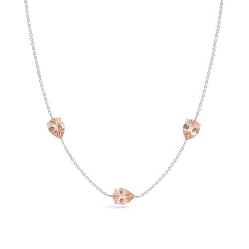 Morganite Three Stone Station Necklace in Sterling Silver