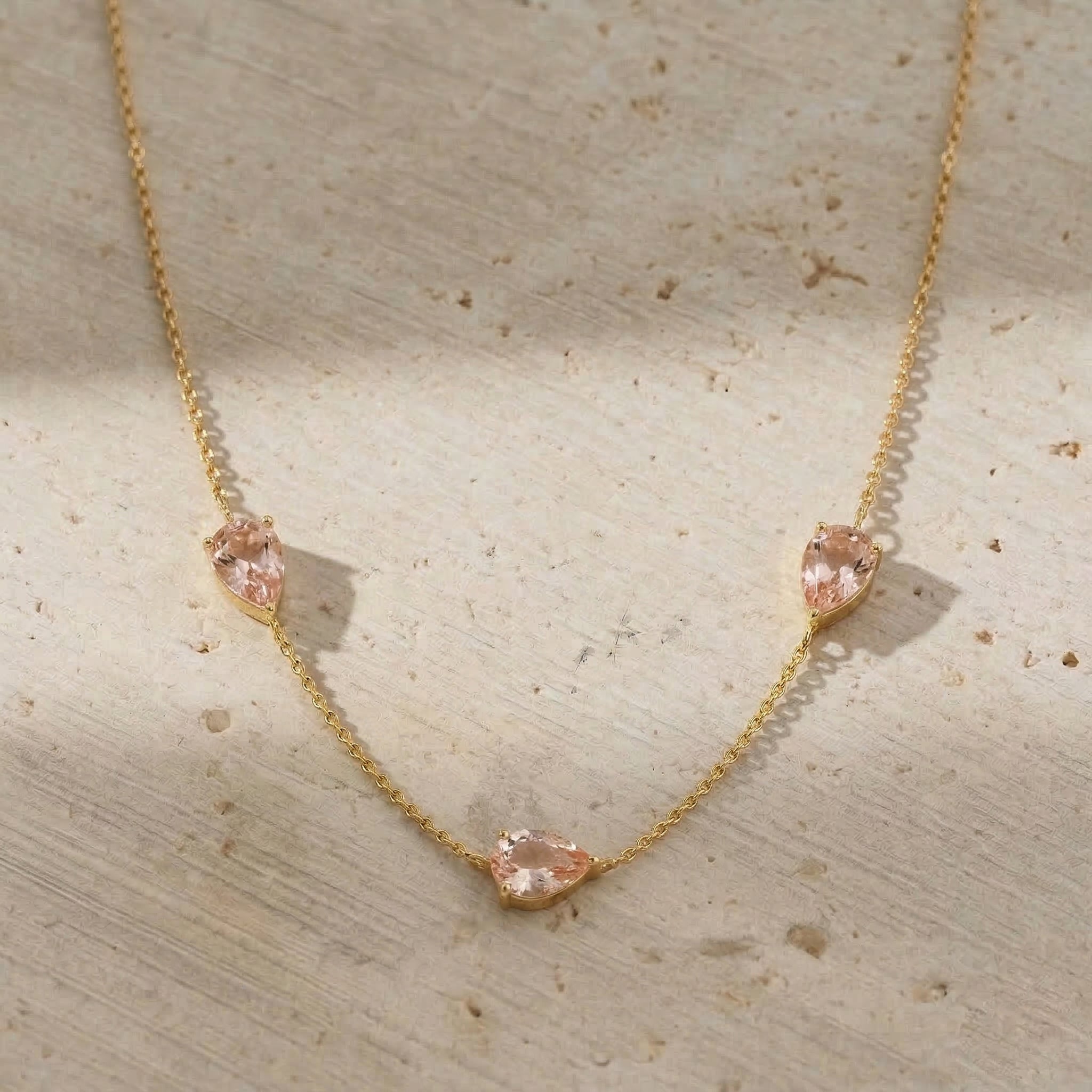 Fine jewelry Morganite necklace in sterling silver setting
