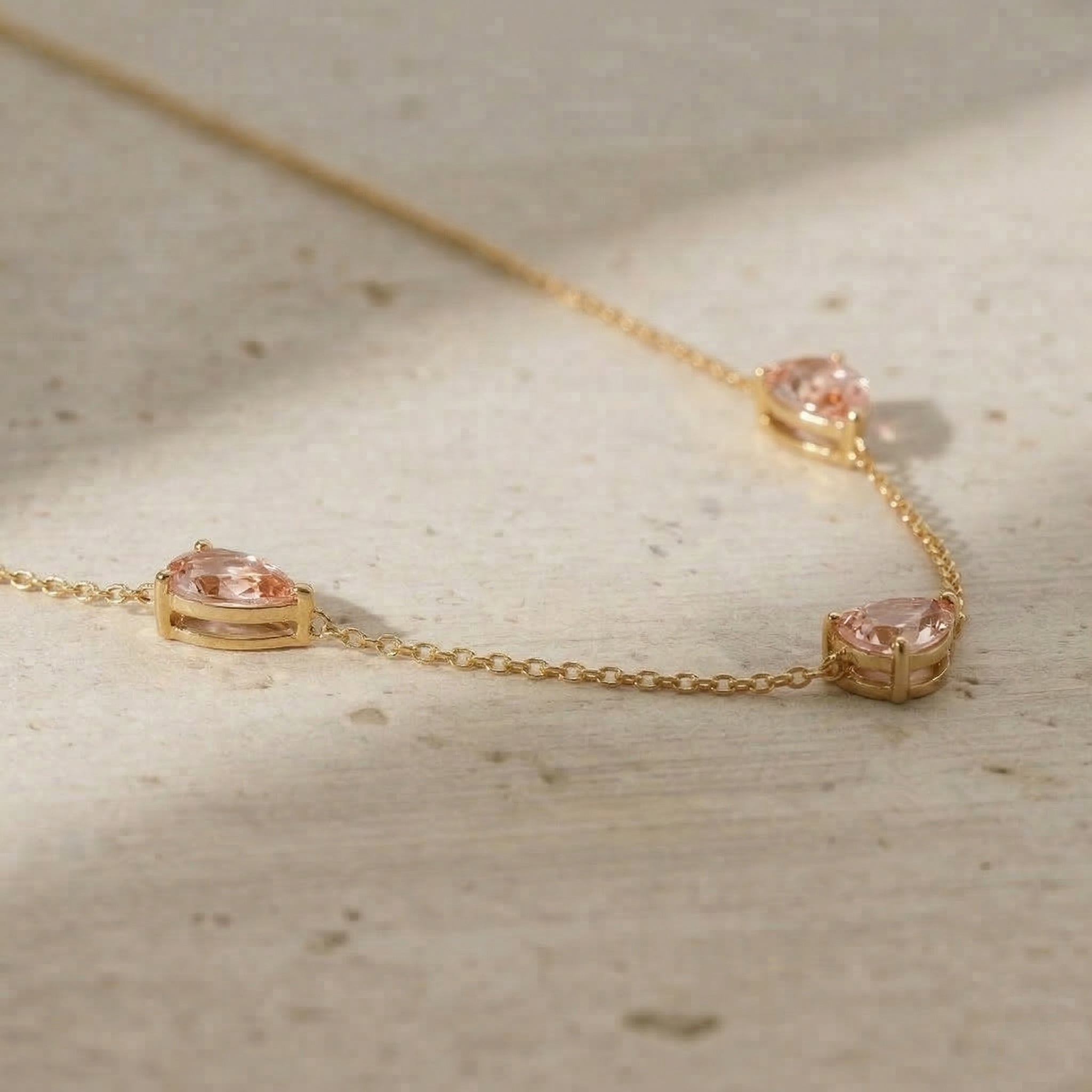 Genuine October birthstone necklace featuring Morganite gemstones
