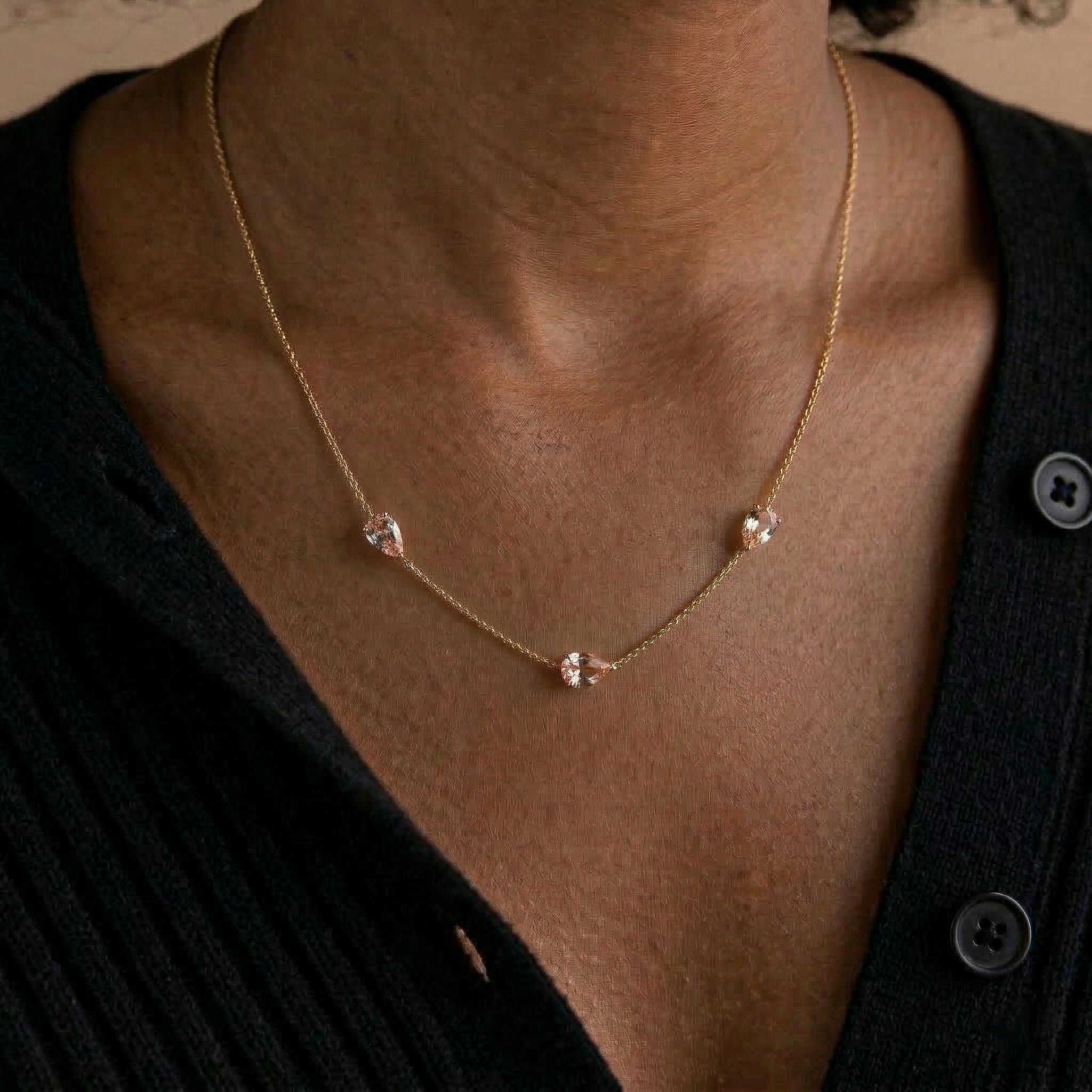 Luxury Morganite necklace with three stone design
