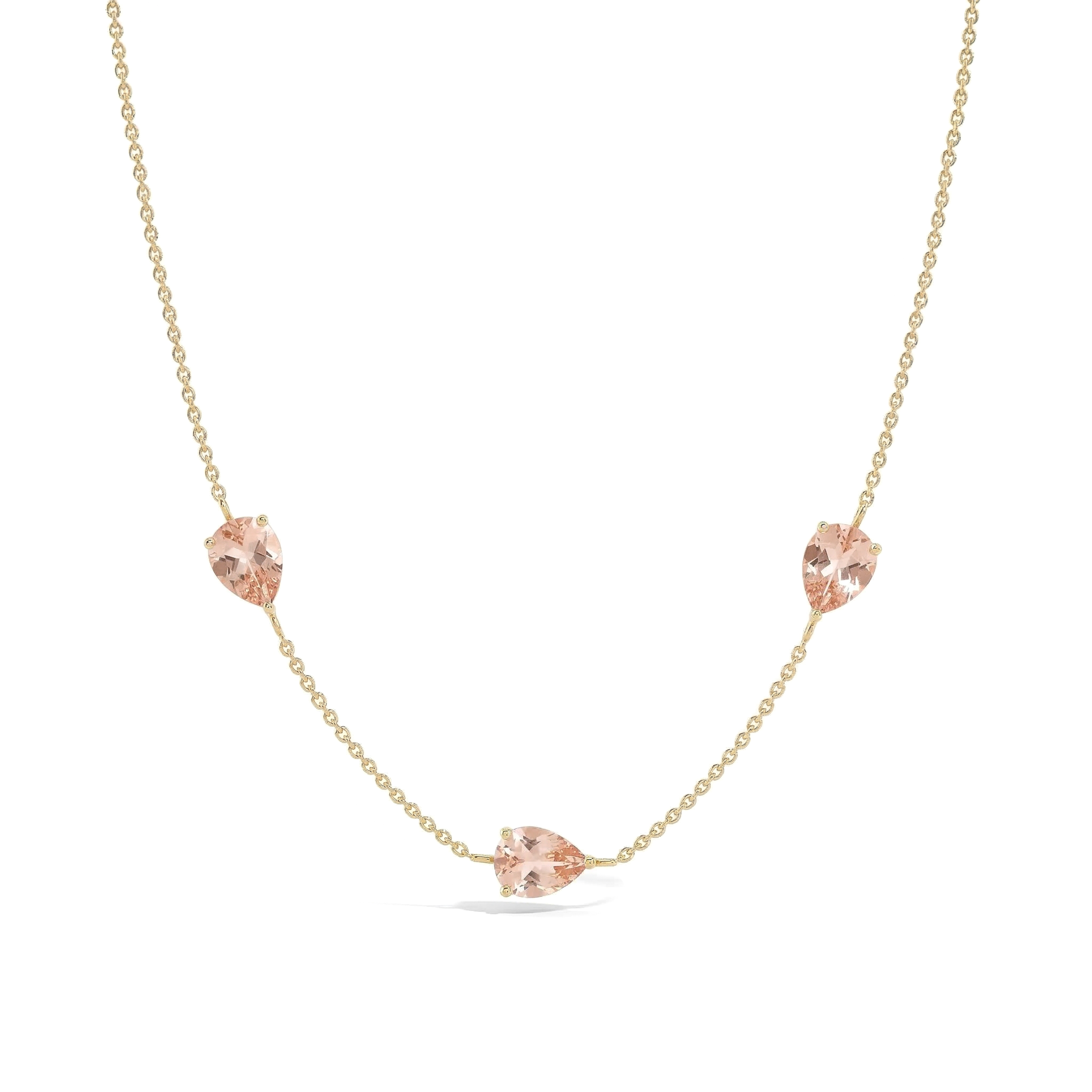 Minimalist Morganite three stone necklace for everyday wear
