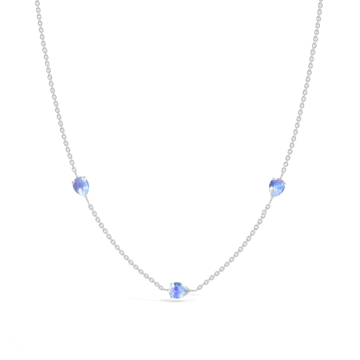 Natural Moonstone Station Necklace in 925 Sterling Silver