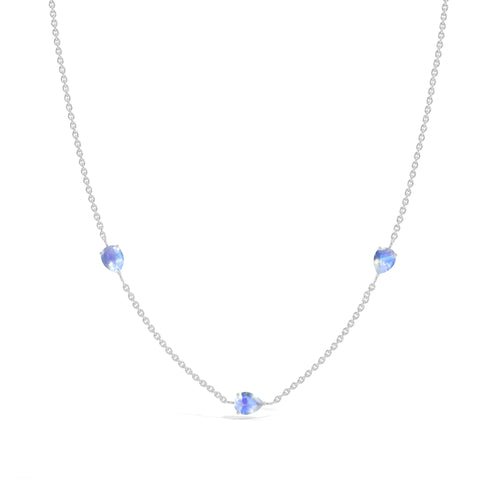 Natural Moonstone Station Necklace in 925 Sterling Silver