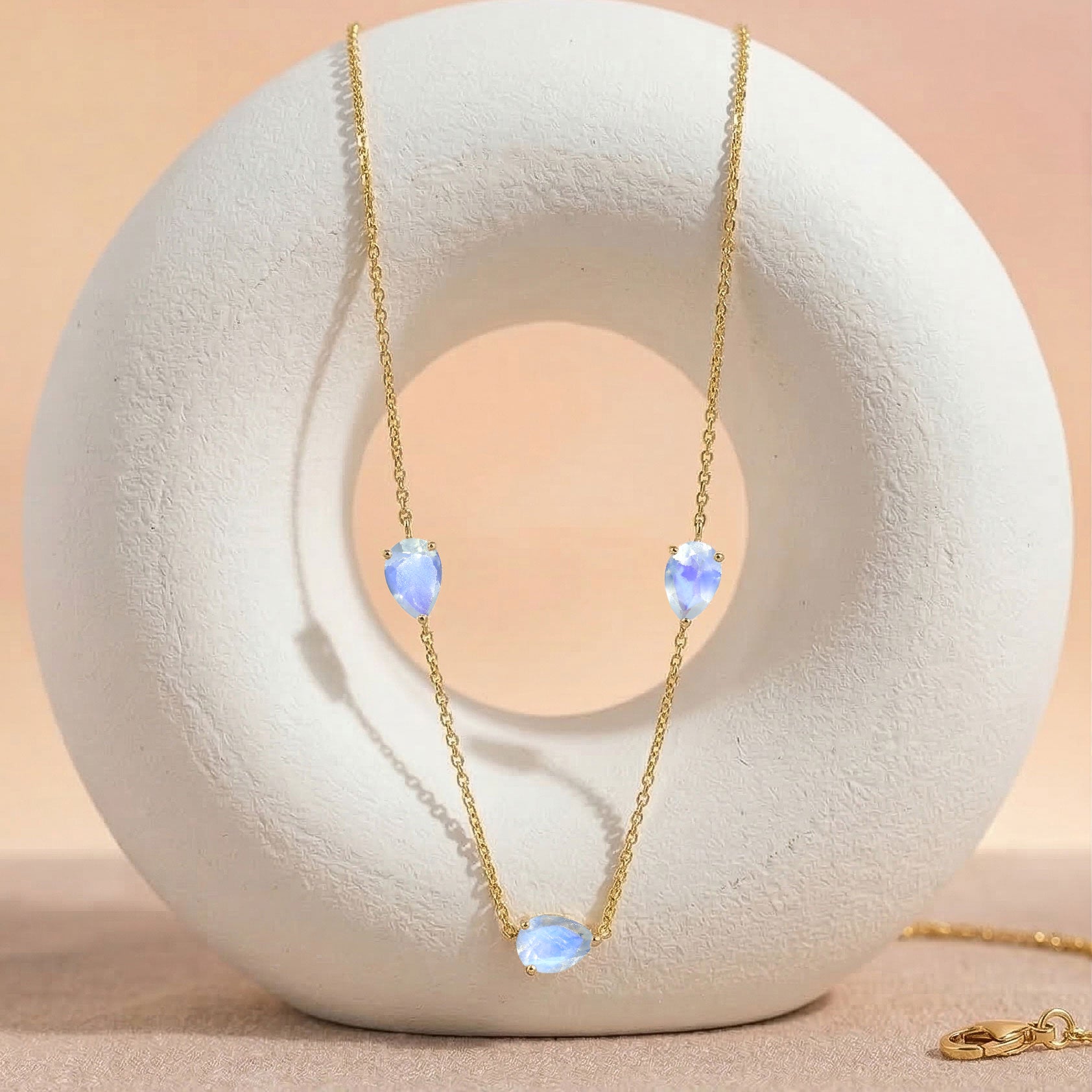 Close up of genuine Moonstone pear cut gemstones
