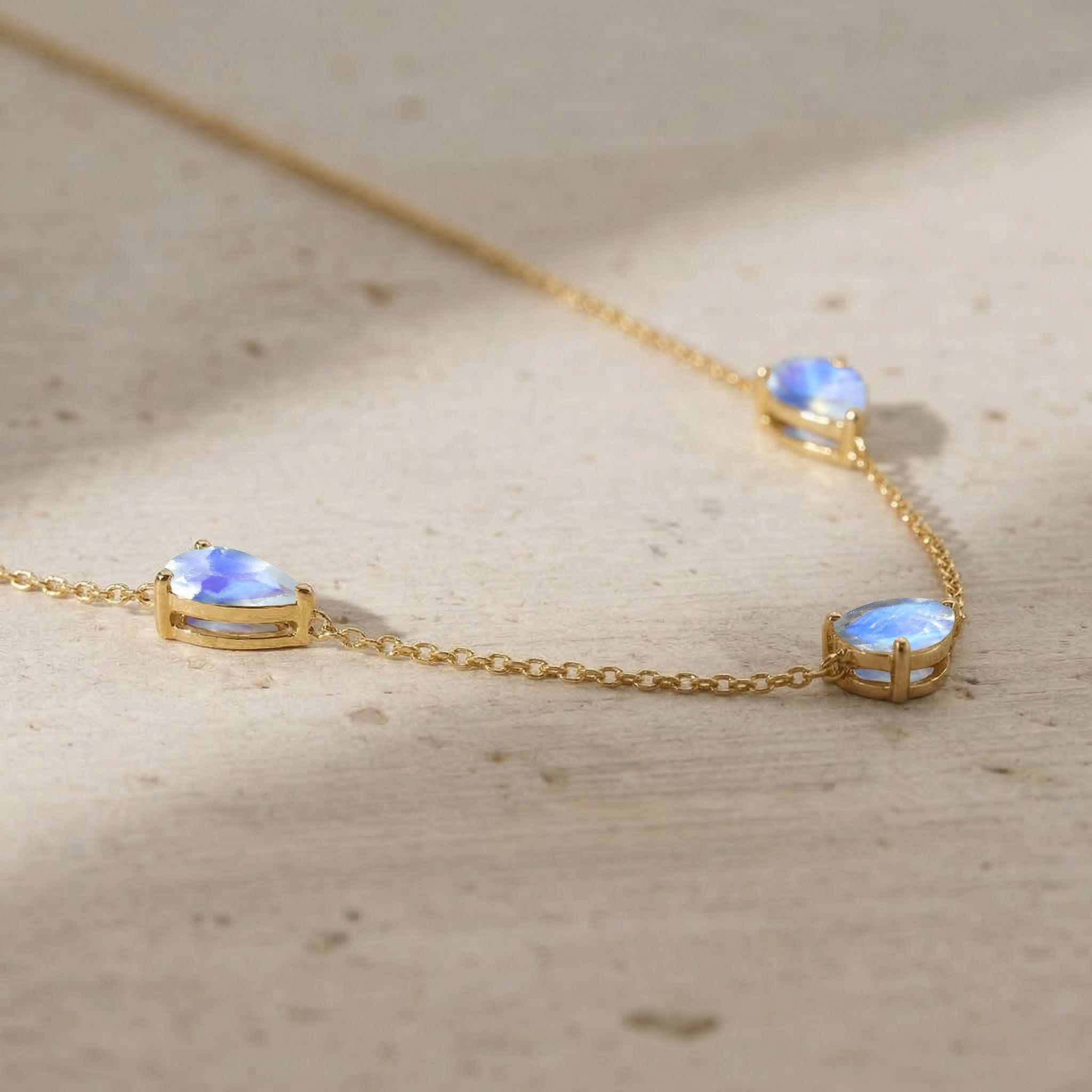 Moonstone gemstone necklace with yellow gold filled finish
