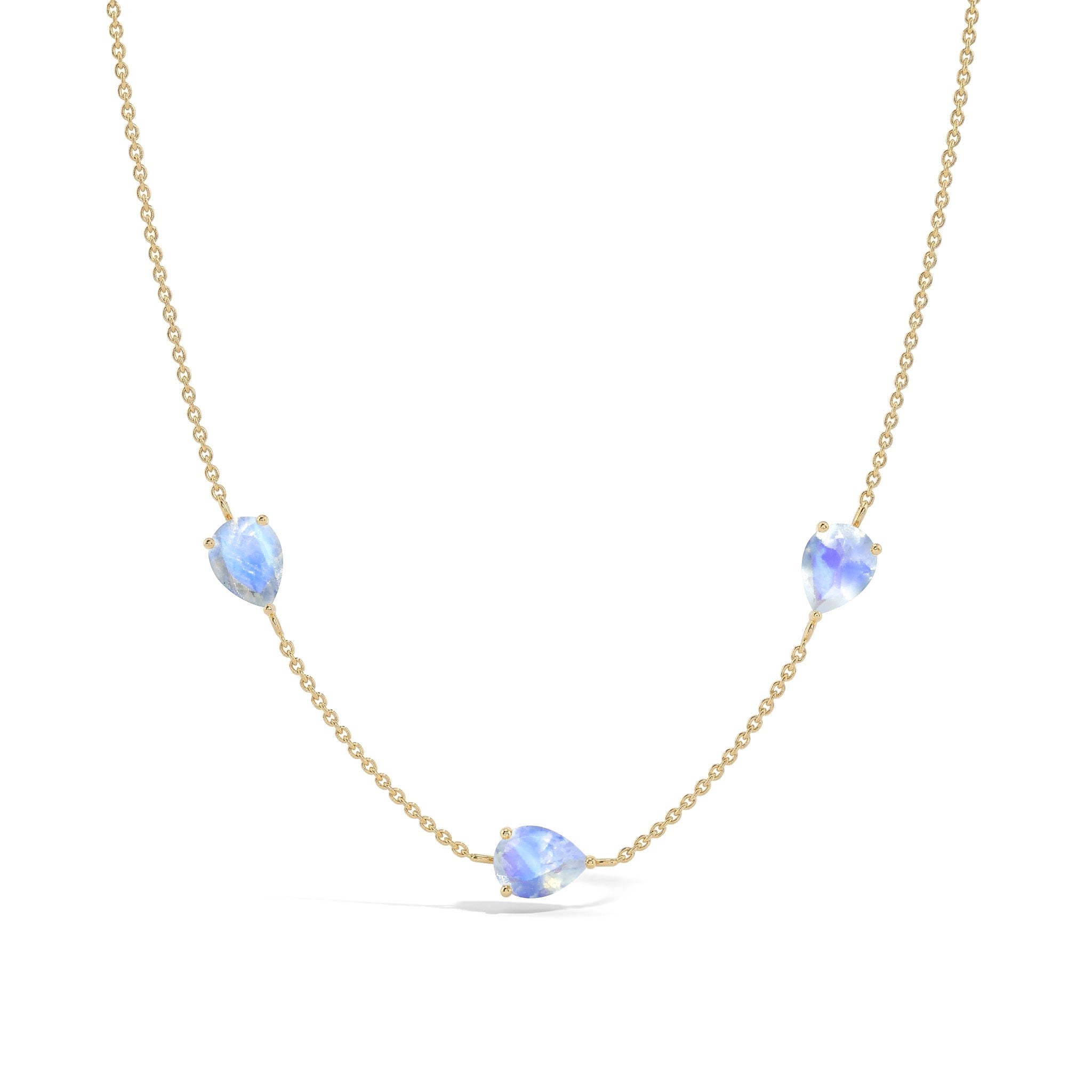 Minimalist Moonstone three stone necklace for everyday wear
