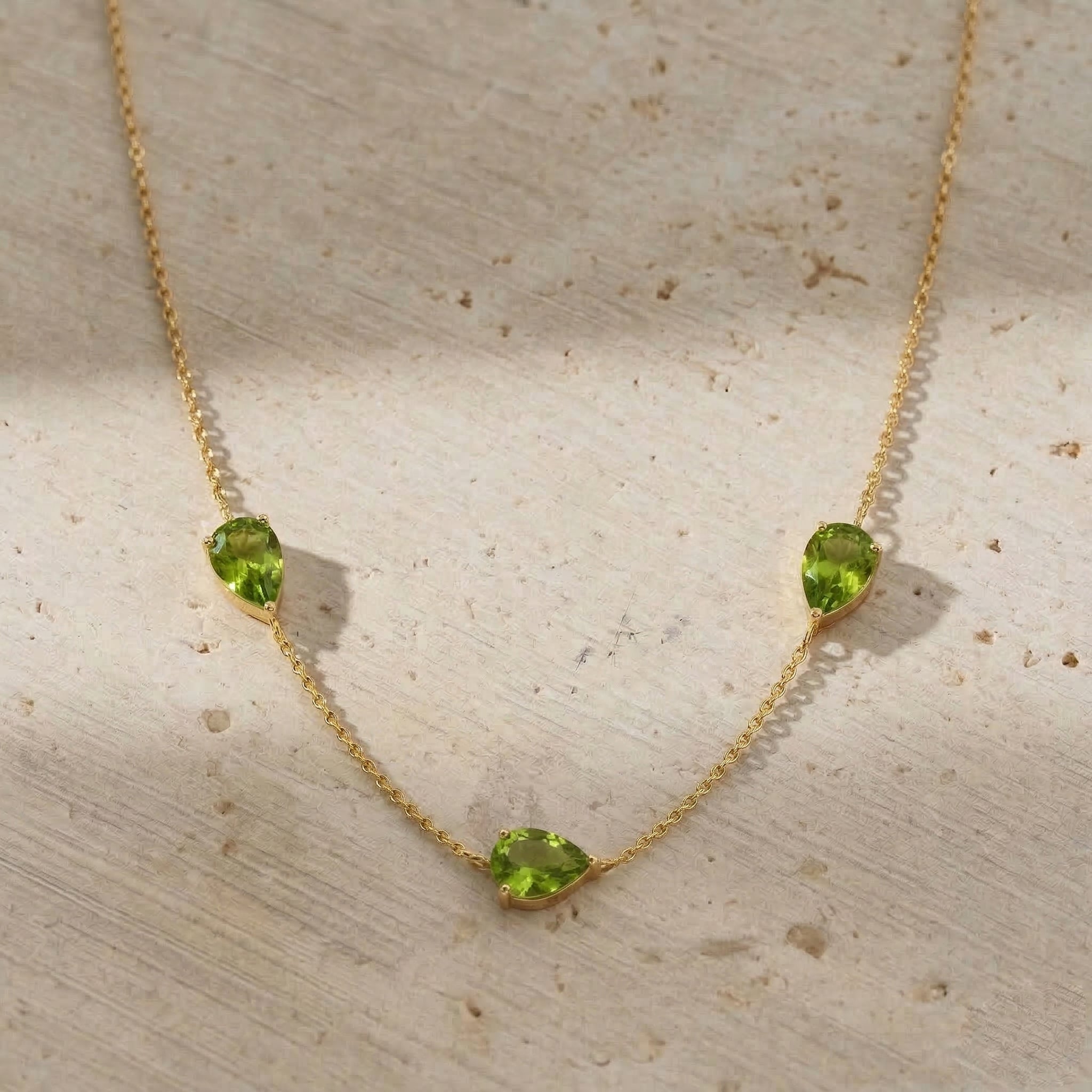 Genuine August birthstone necklace featuring Peridot gemstones
