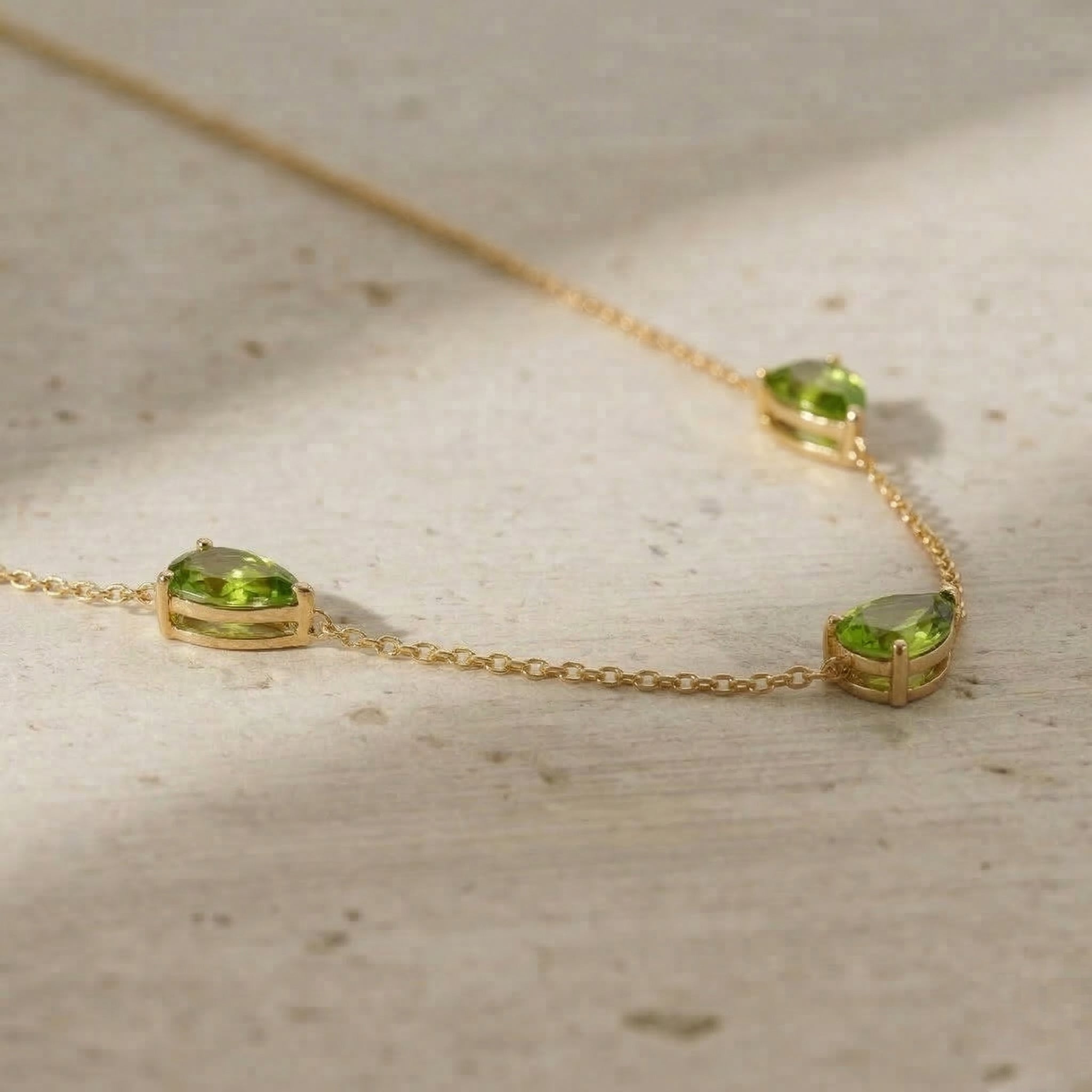 Peridot gemstone necklace with yellow gold filled finish

