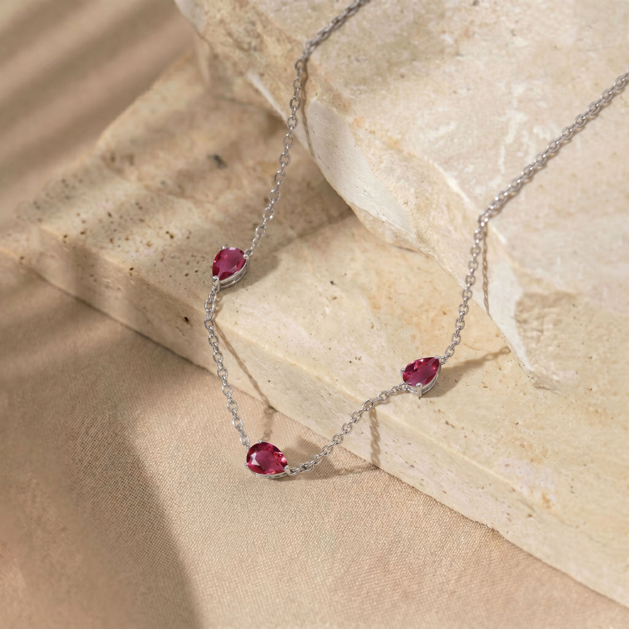 Dainty pink gemstone necklace with sterling silver chain
