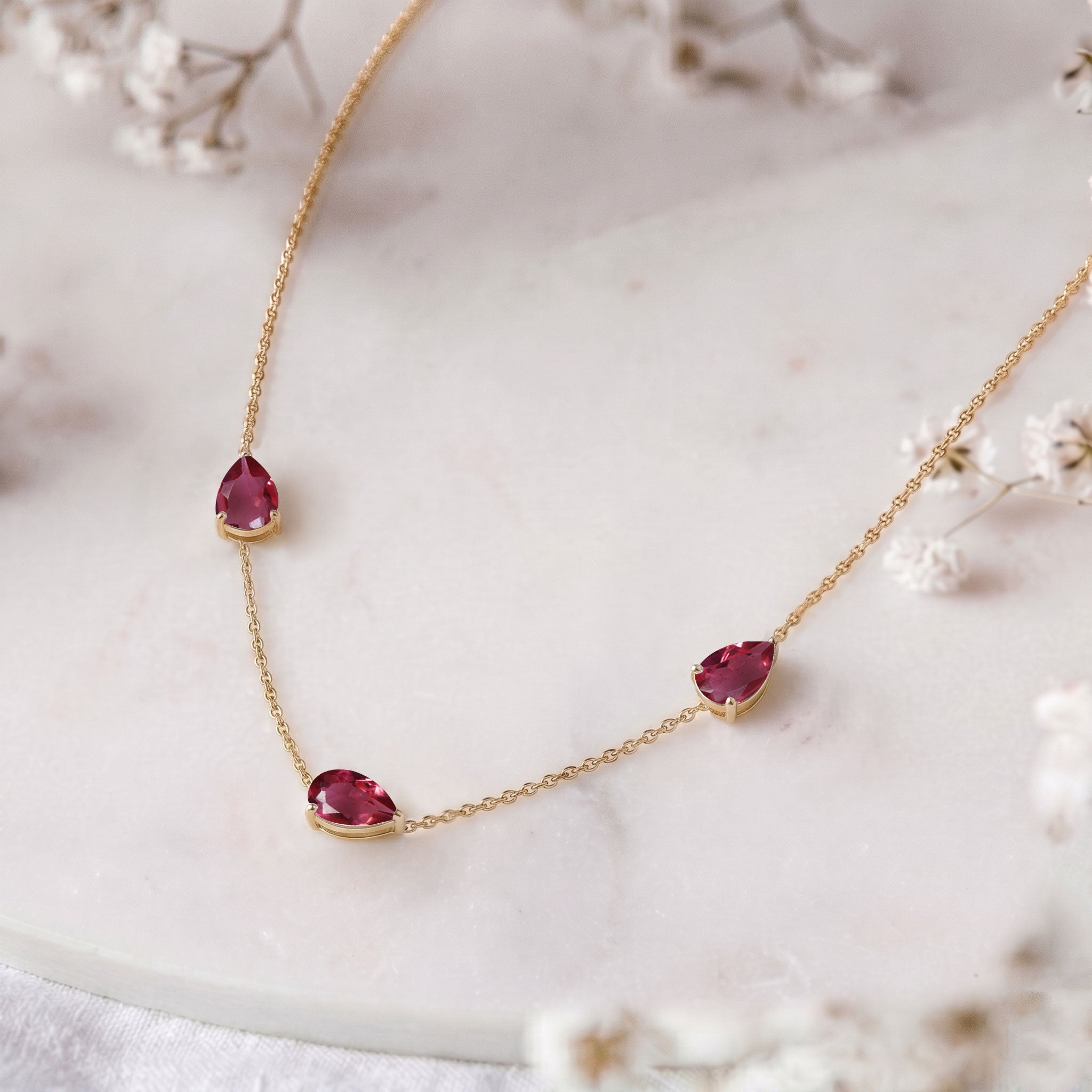 Fine jewelry pink tourmaline necklace with three stones
