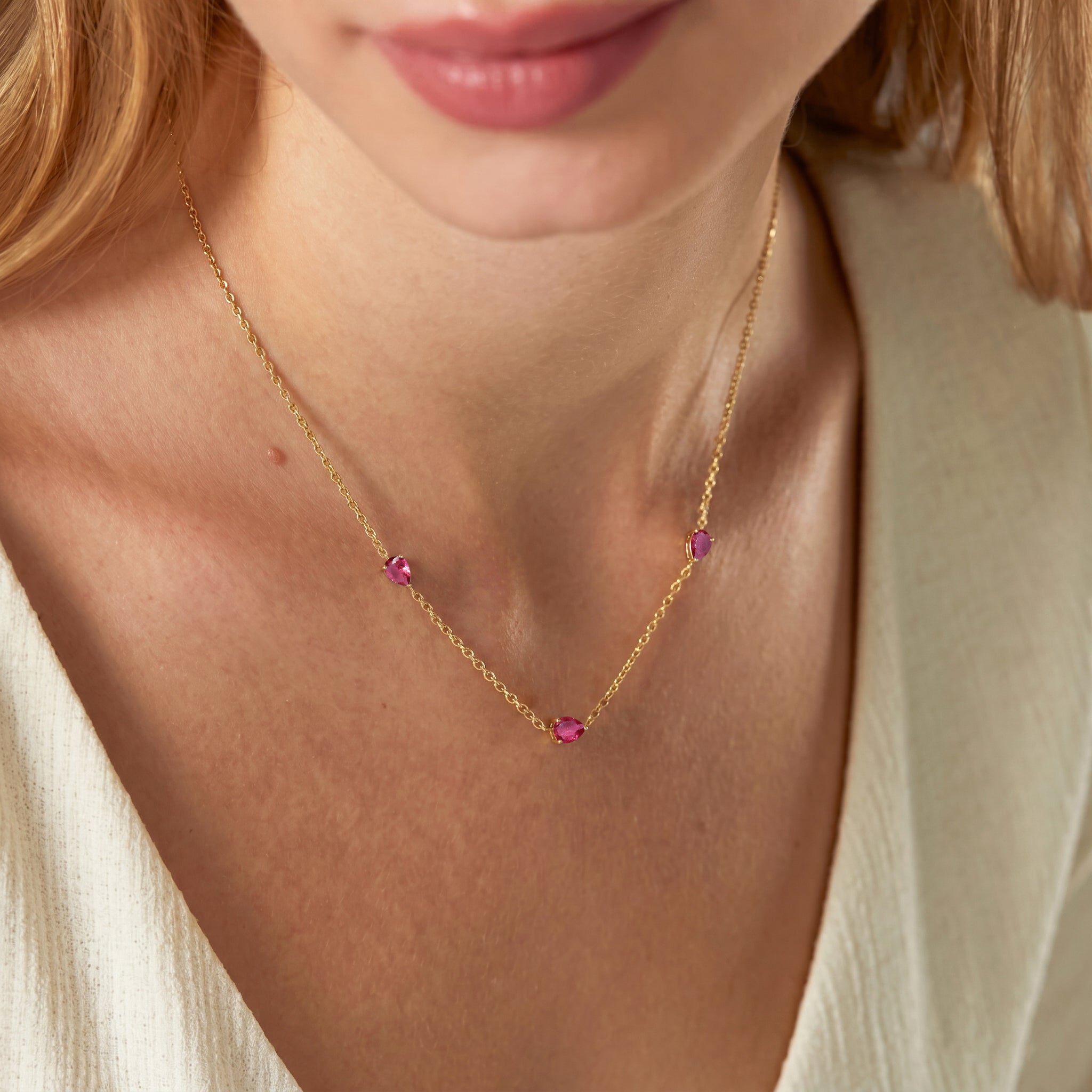 Romantic pink tourmaline necklace anniversary gift
