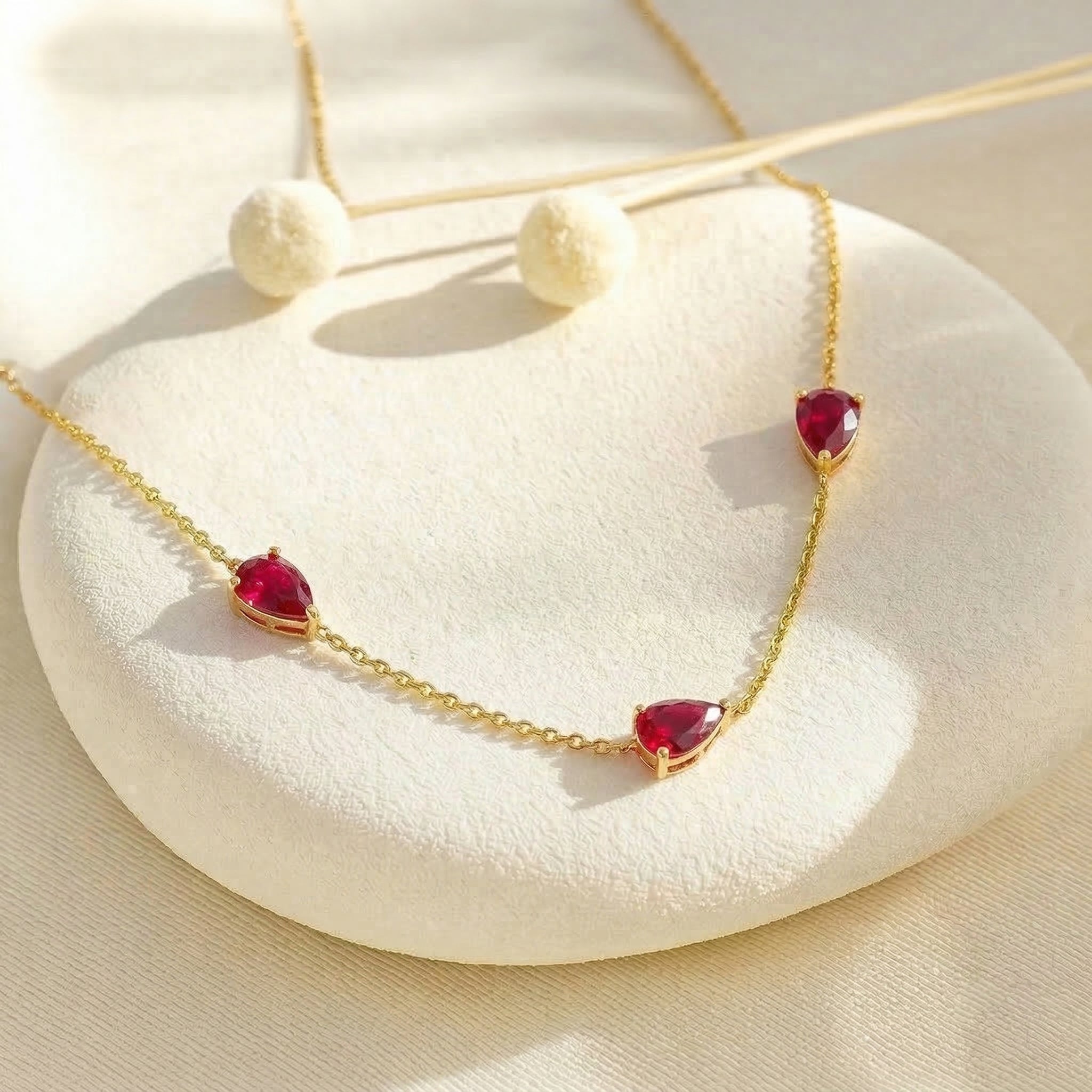 Beautiful red ruby necklace for women crafted with 925 sterling silver and yellow gold filled options
