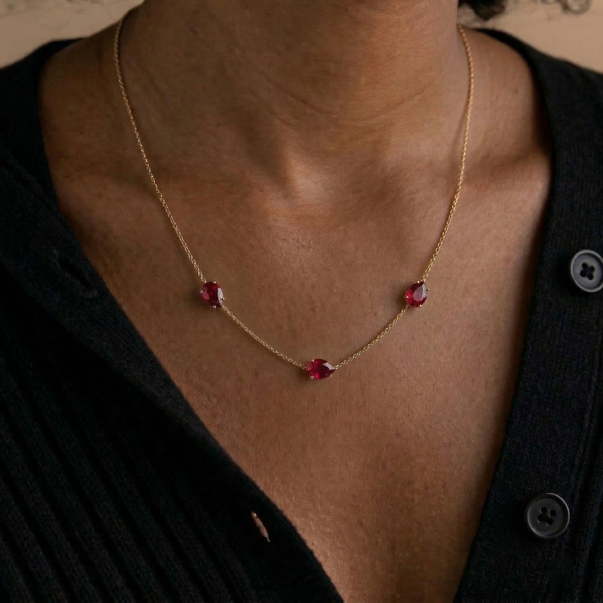 Natural ruby gemstone necklace featuring July birthstone stones with elegant minimalist jewelry style
