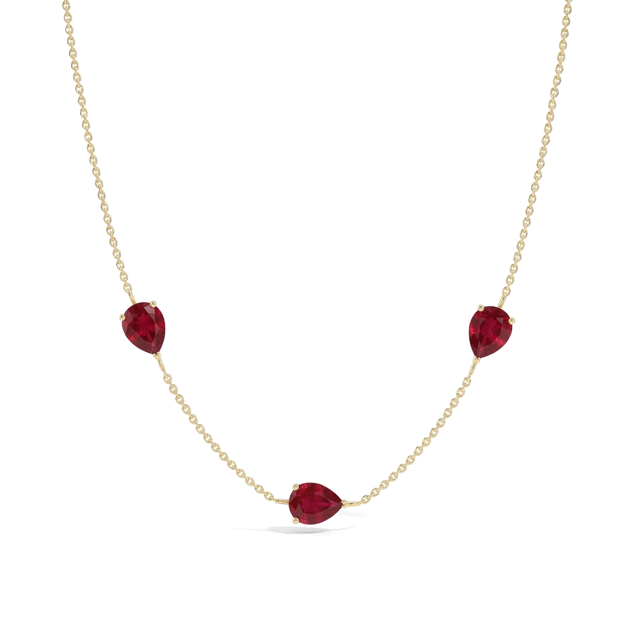 Handmade style ruby gemstone necklace with sterling silver chain and luxury minimalist appearance
