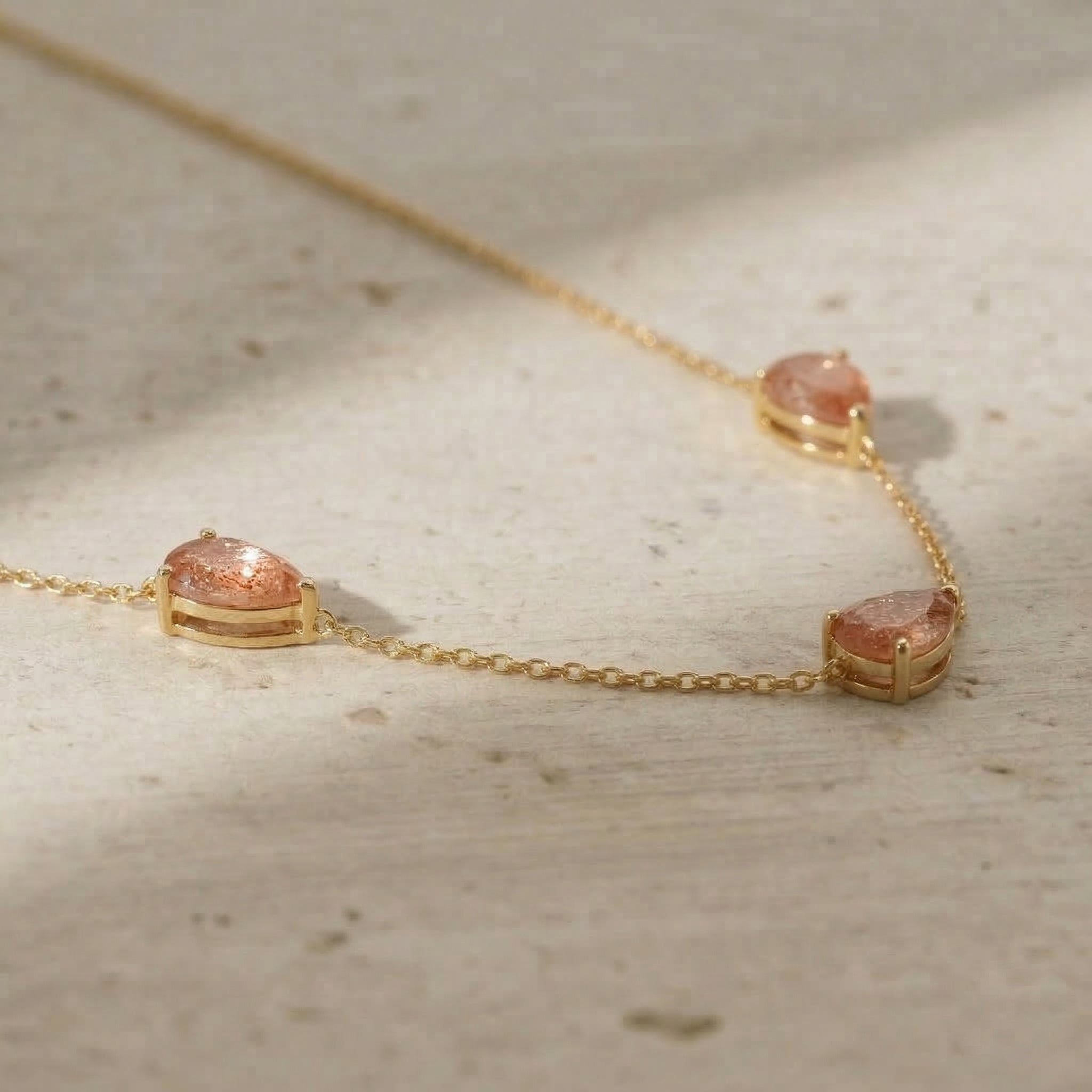 Natural peach orange Sunstone necklace perfect for birthdays, anniversaries, and special occasions
