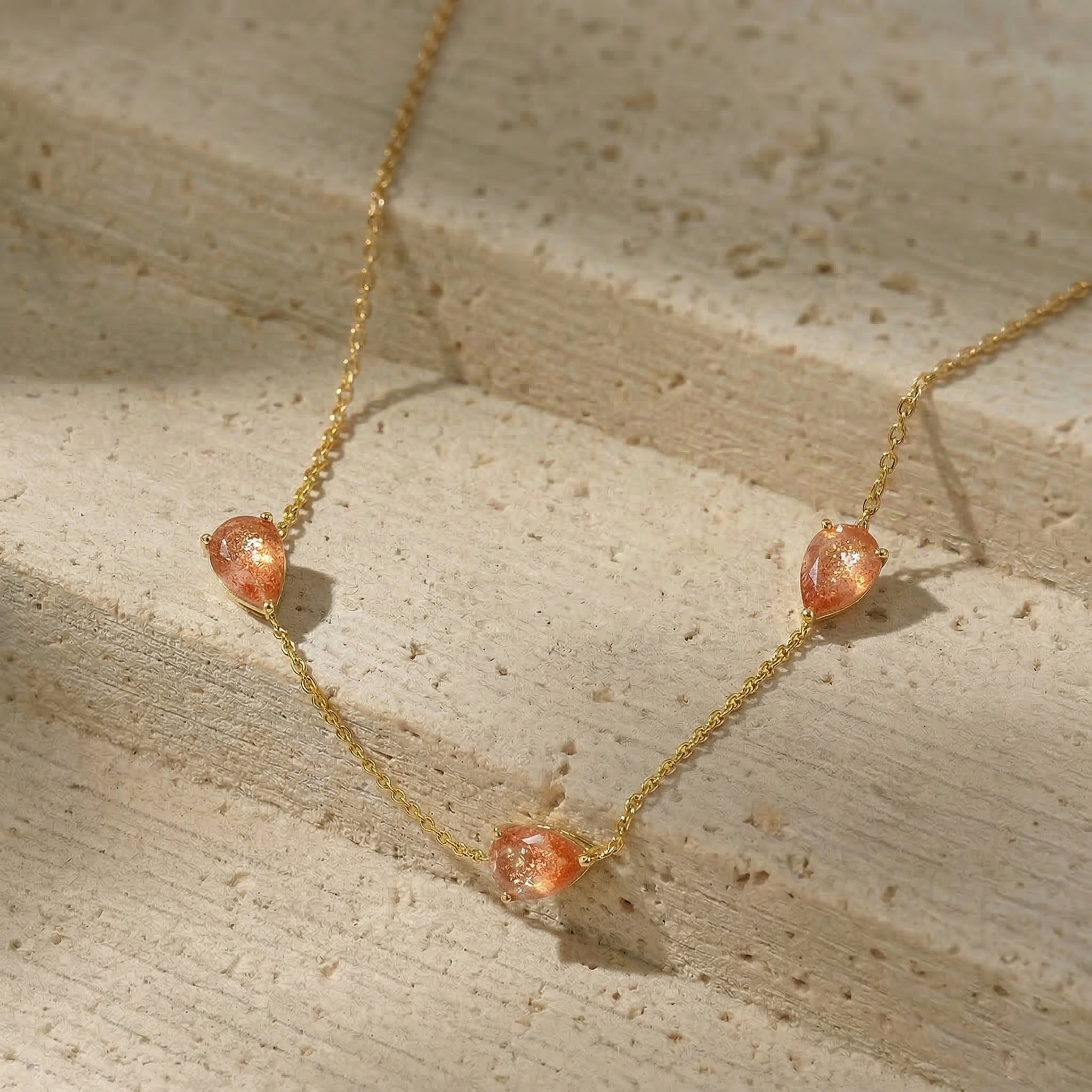 Pear cut Sunstone pendant necklace designed as a unique gemstone jewelry gift for women
