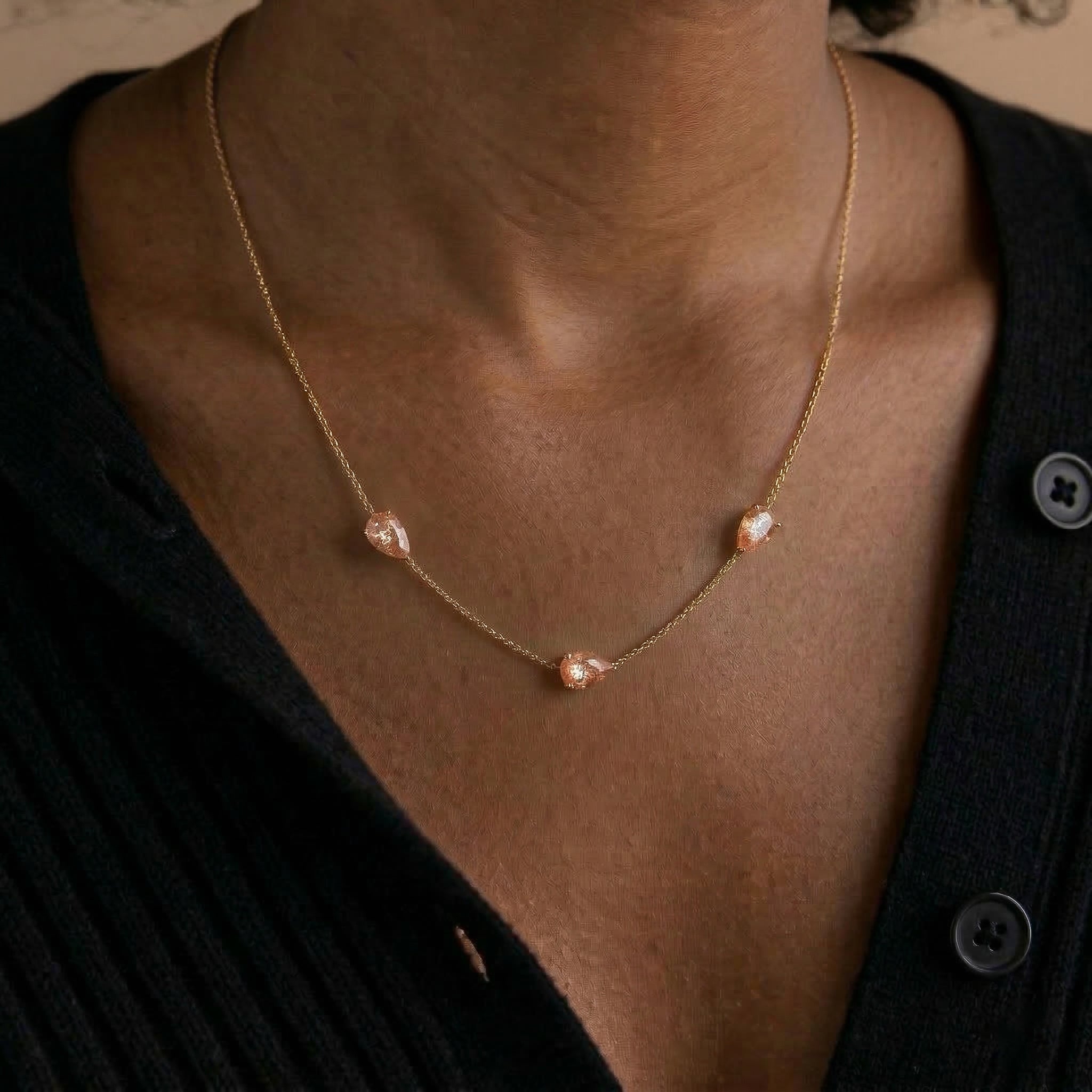 Minimalist Sunstone layering necklace featuring natural gemstone stones and elegant pendant style
