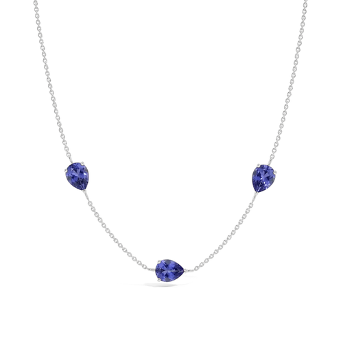 Tanzanite Three Stone Birthstone Necklace in Sterling Silver