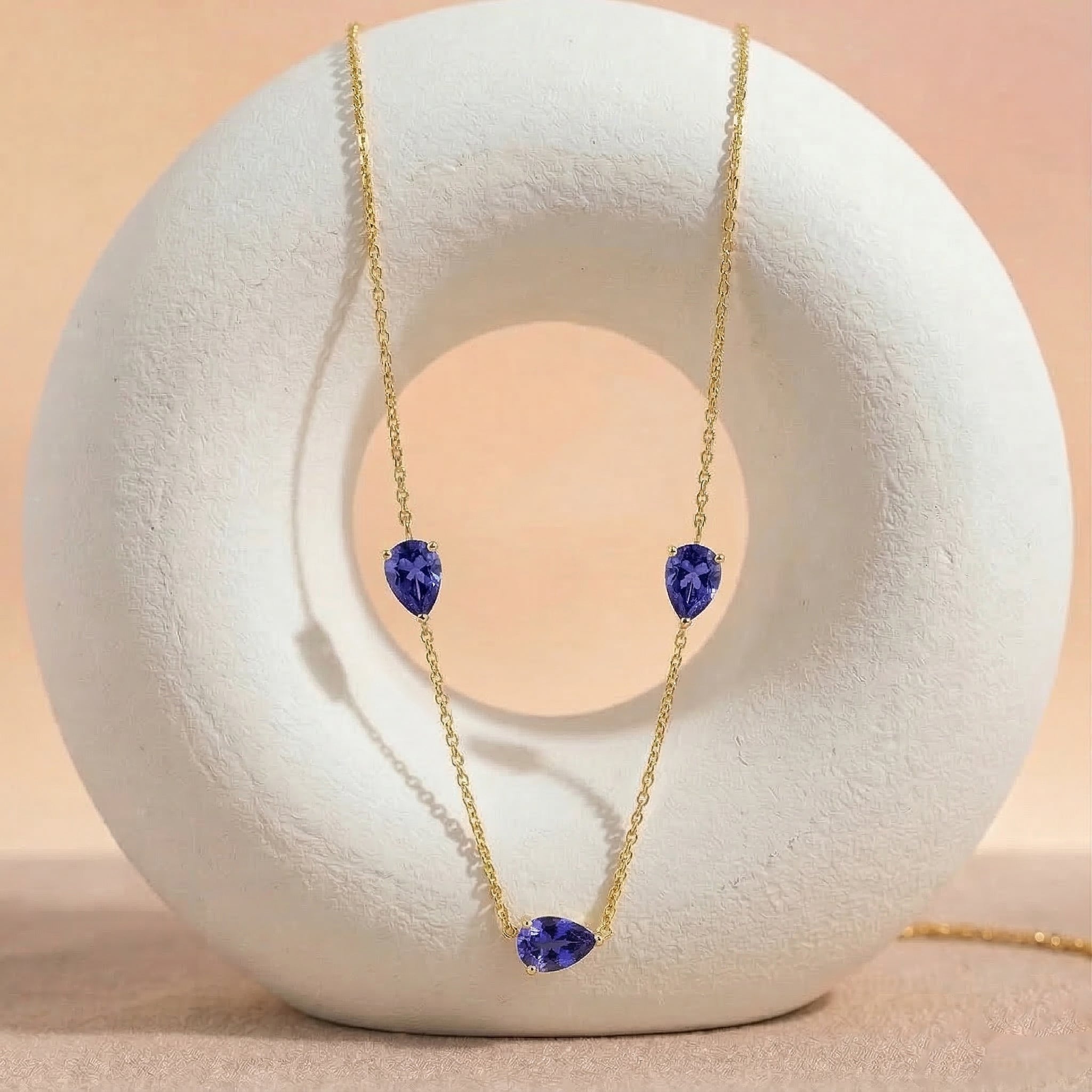 Dainty Tanzanite gemstone necklace crafted with 925 sterling silver and yellow gold filled option for women

